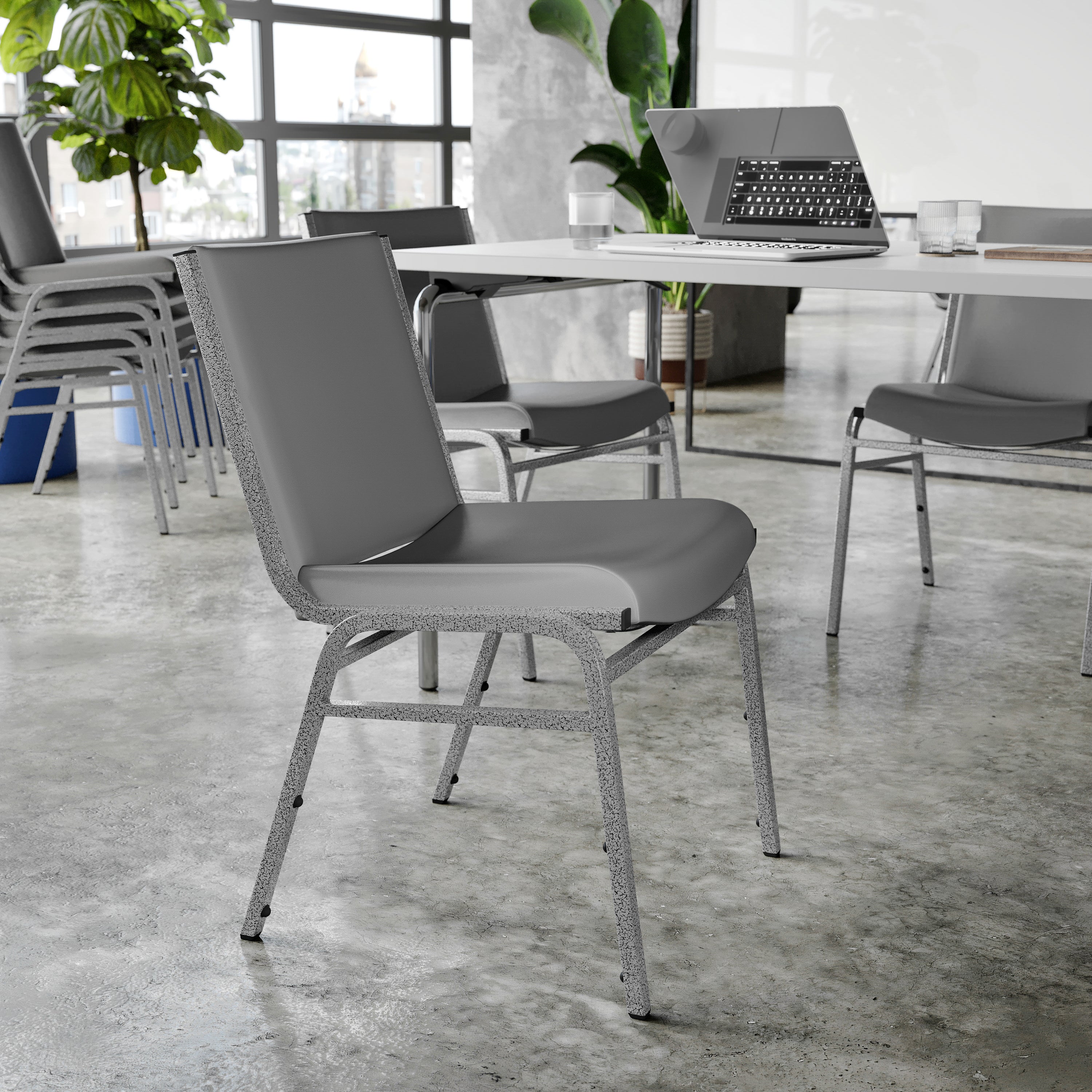 HERCULES Heavy Duty Gray Vinyl Stack Chair