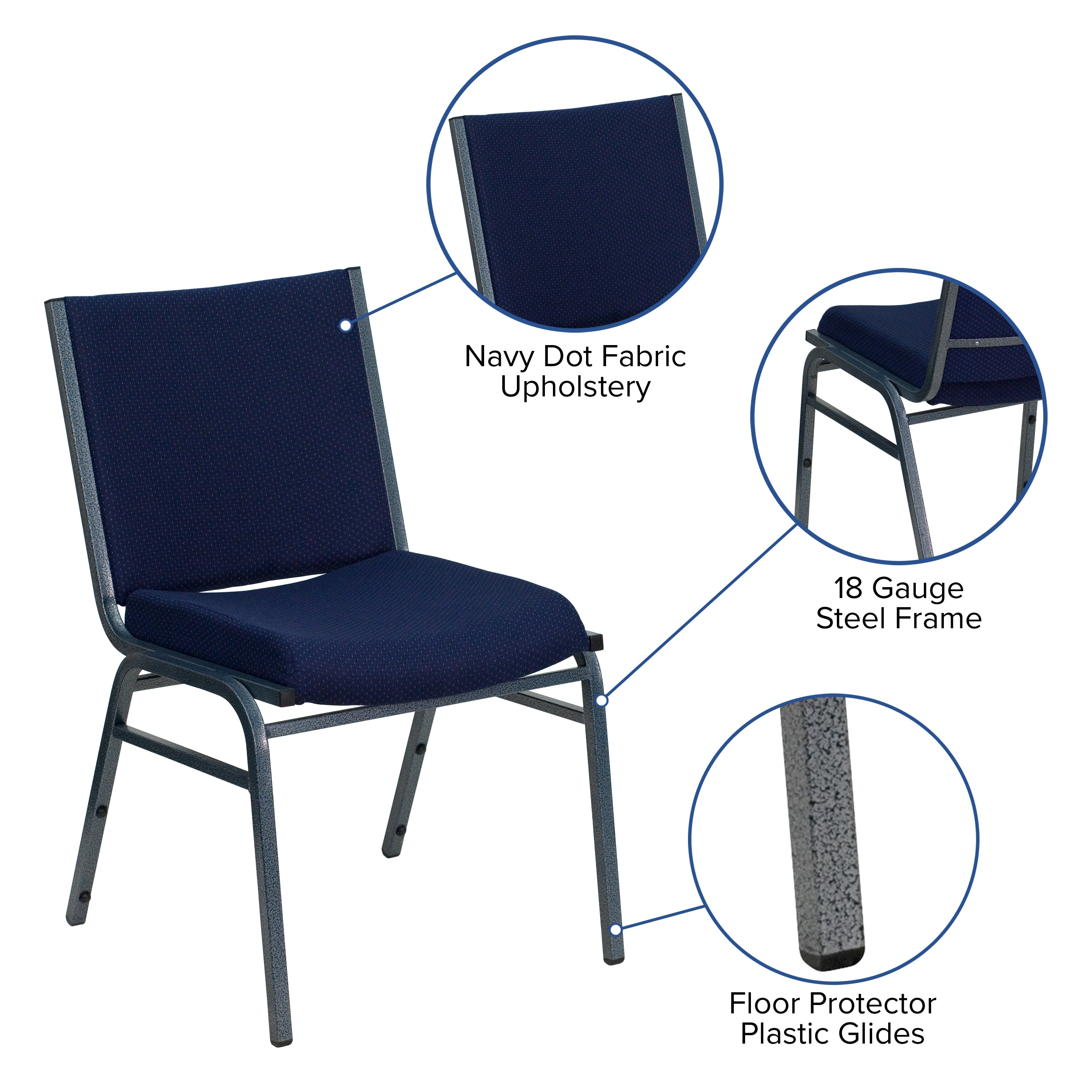 HERCULES Series Heavy Duty Navy Blue Dot Fabric Stack Chair