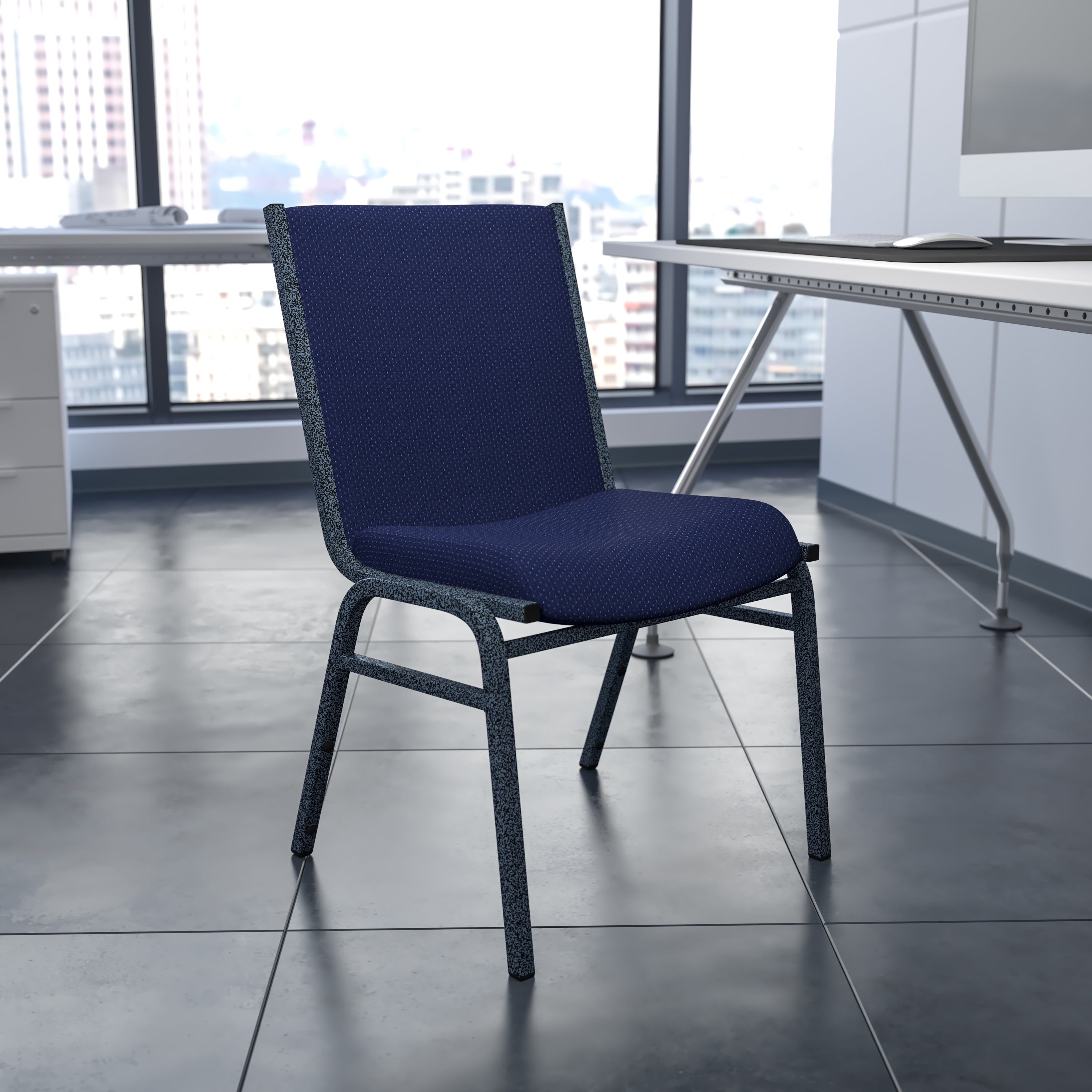 HERCULES Series Heavy Duty Navy Blue Dot Fabric Stack Chair