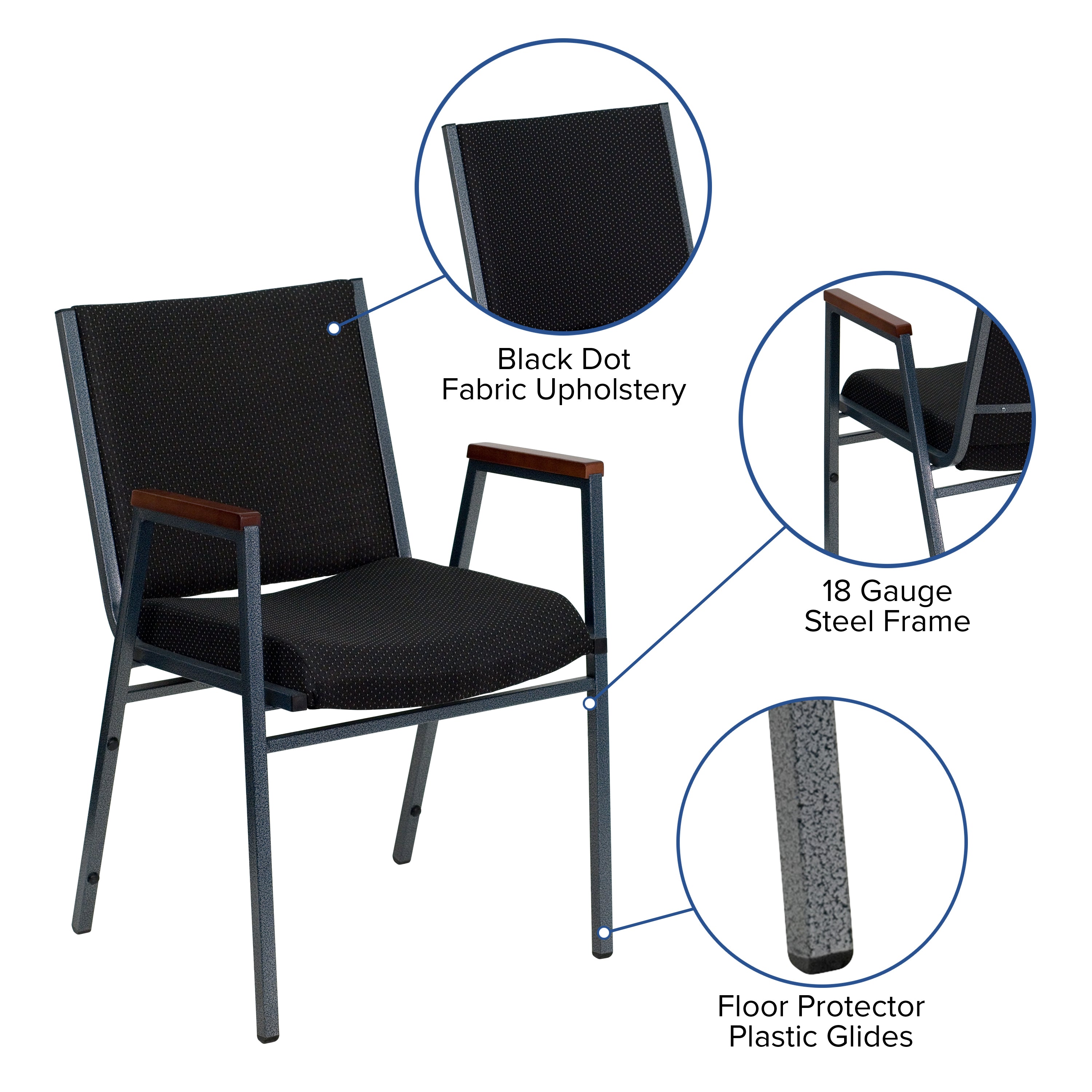 HERCULES Series Heavy Duty Black Dot Fabric Stack Chair with Arms