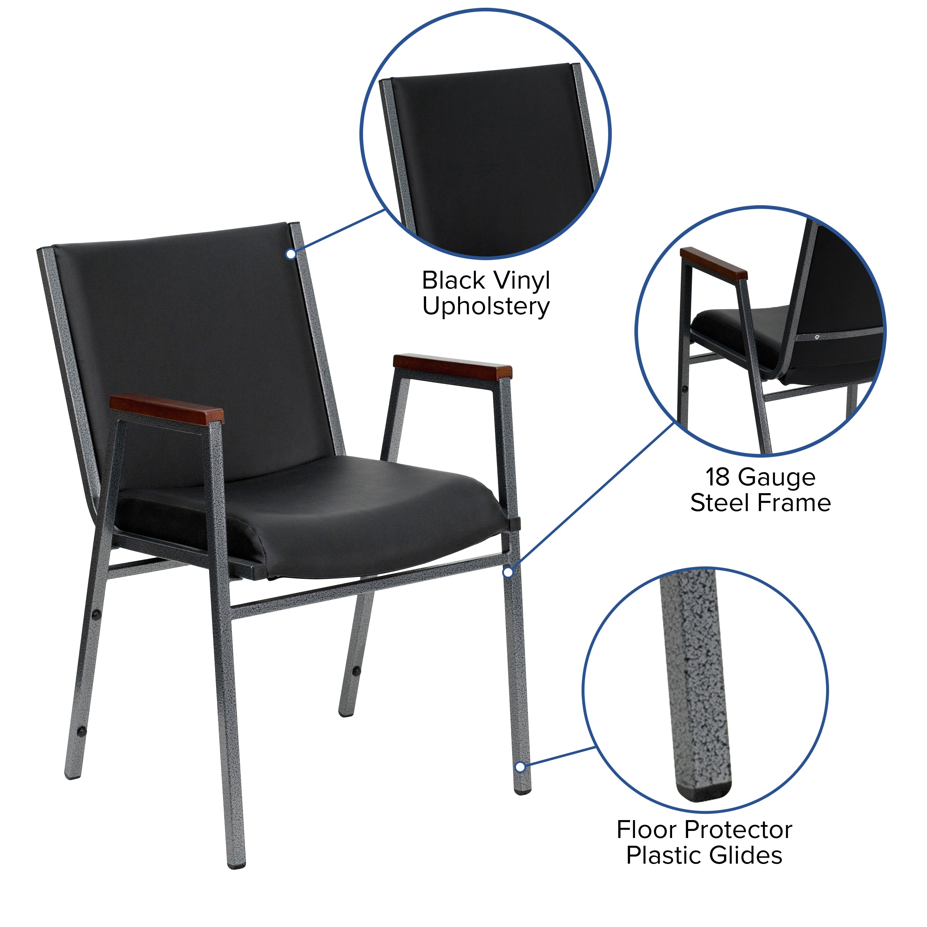HERCULES Series Heavy Duty Black Vinyl Stack Chair with Arms