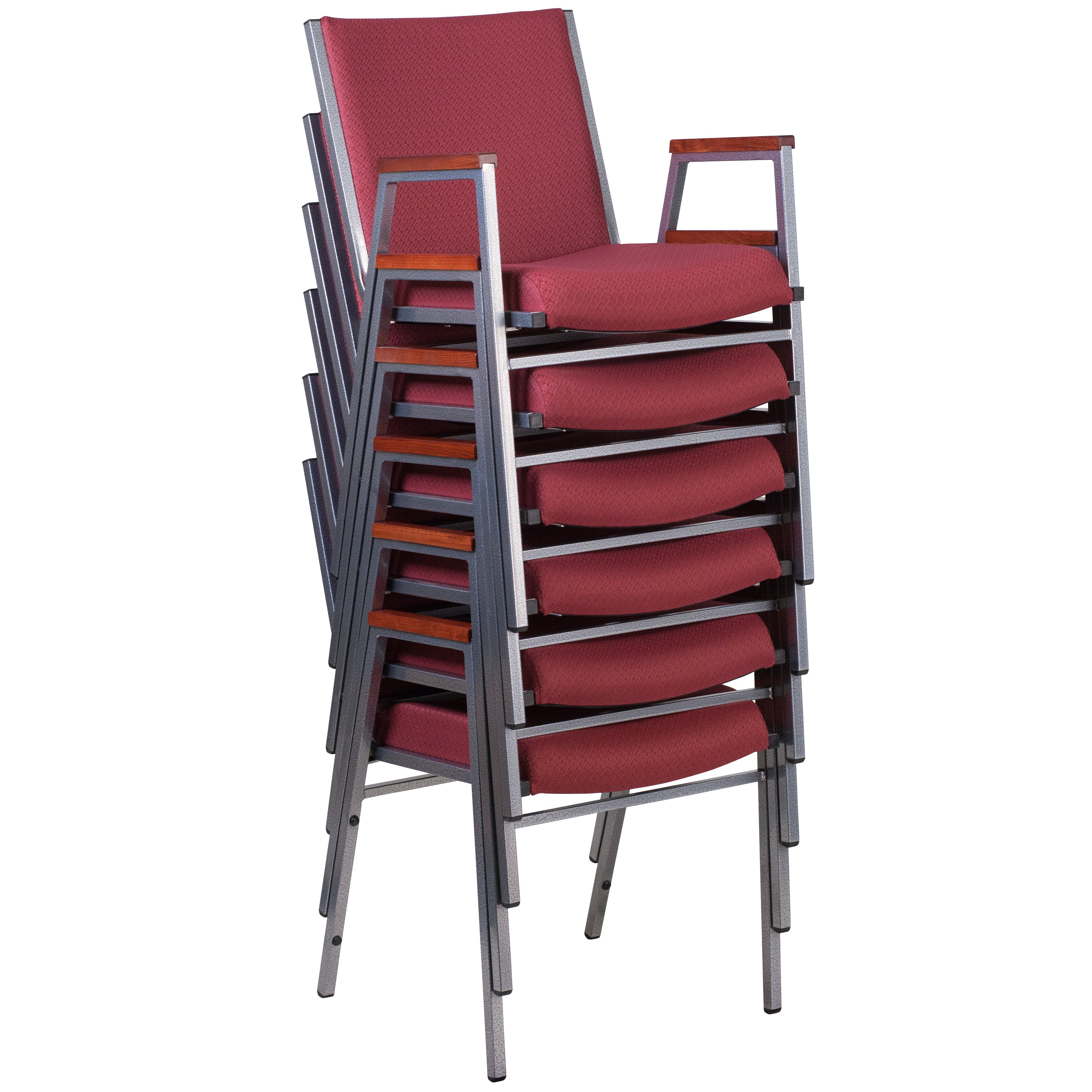 HERCULES Series Heavy Duty Burgundy Patterned Fabric Stack Chair with Arms