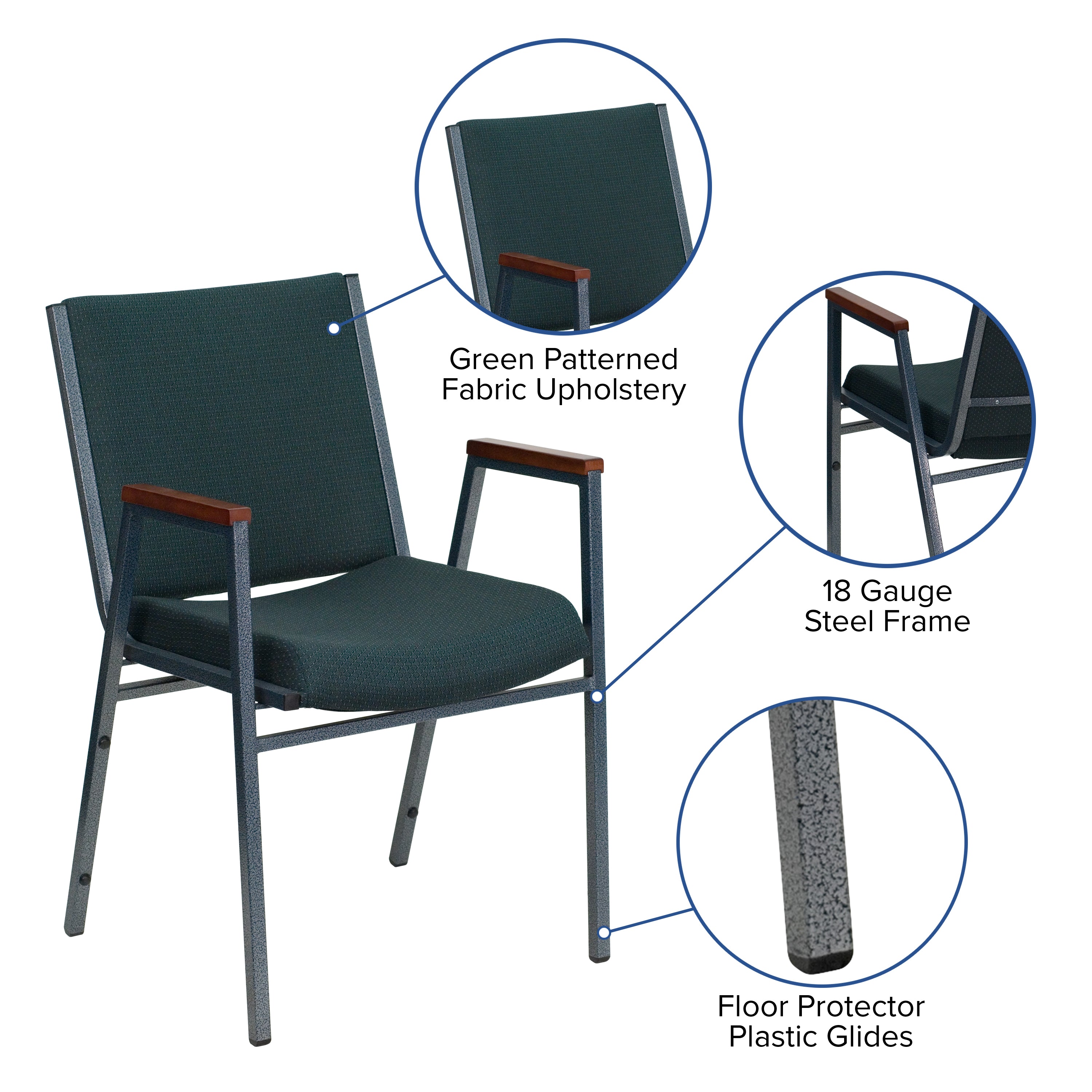 HERCULES Series Heavy Duty Green Patterned Fabric Stack Chair with Arms