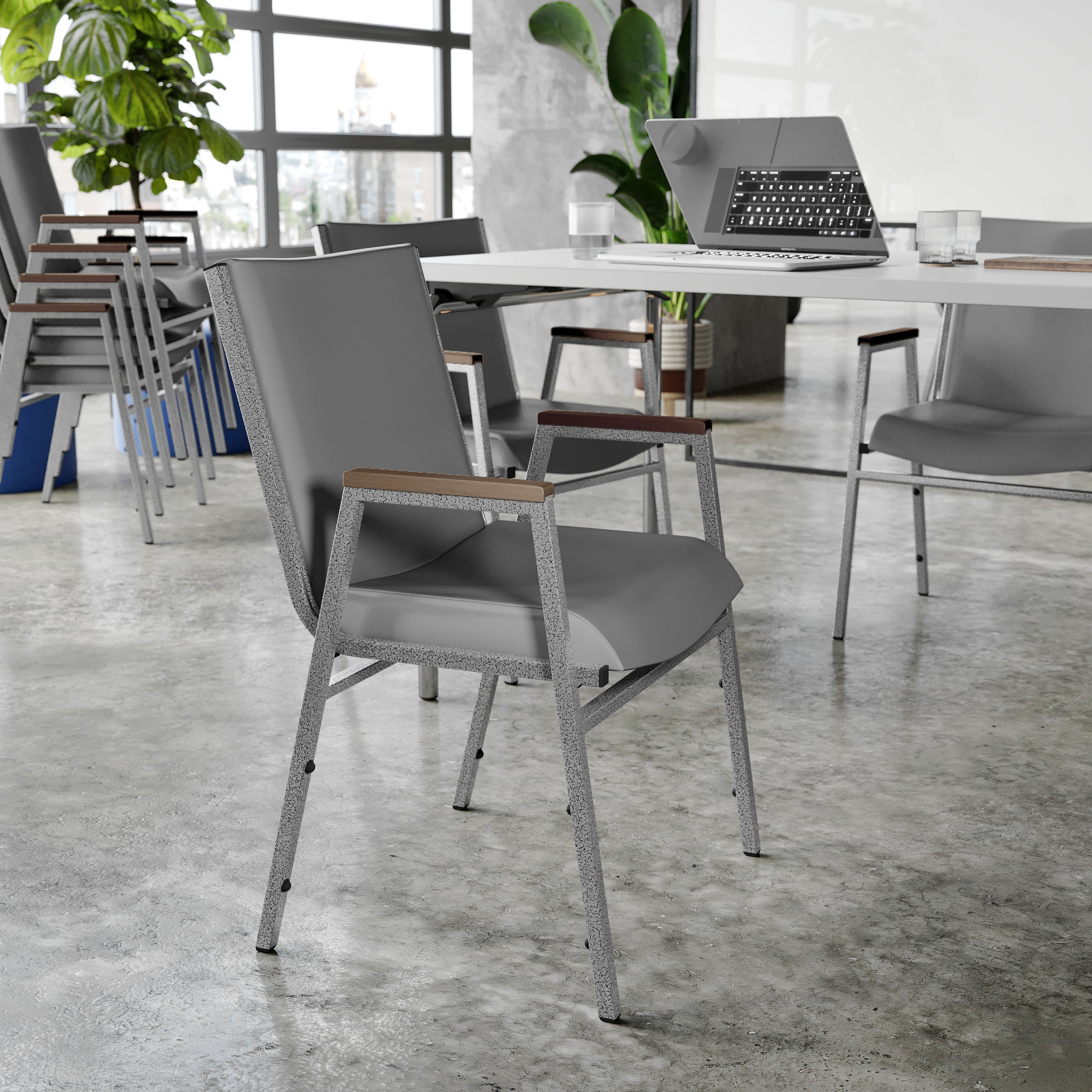 HERCULES Heavy Duty Gray Vinyl Stack Chair with Arms