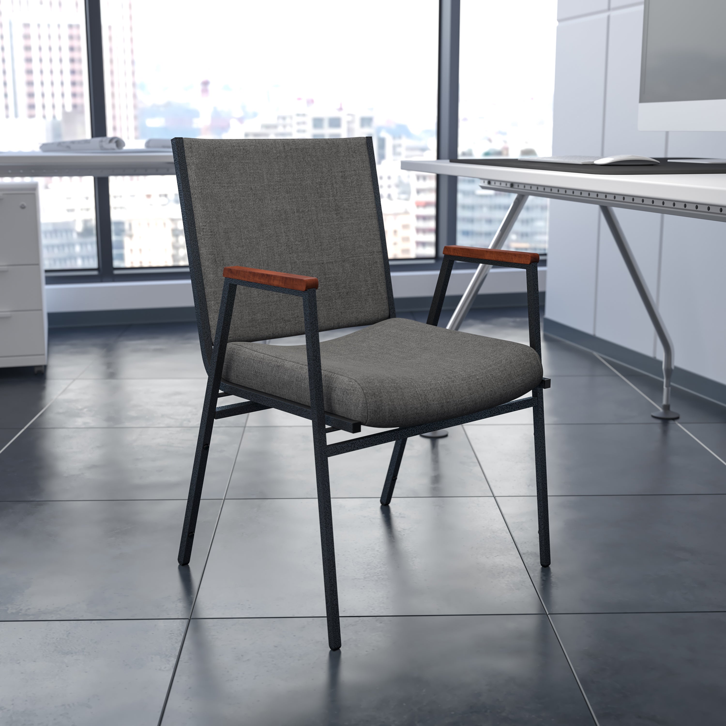 HERCULES Series Heavy Duty Gray Fabric Stack Chair with Arms