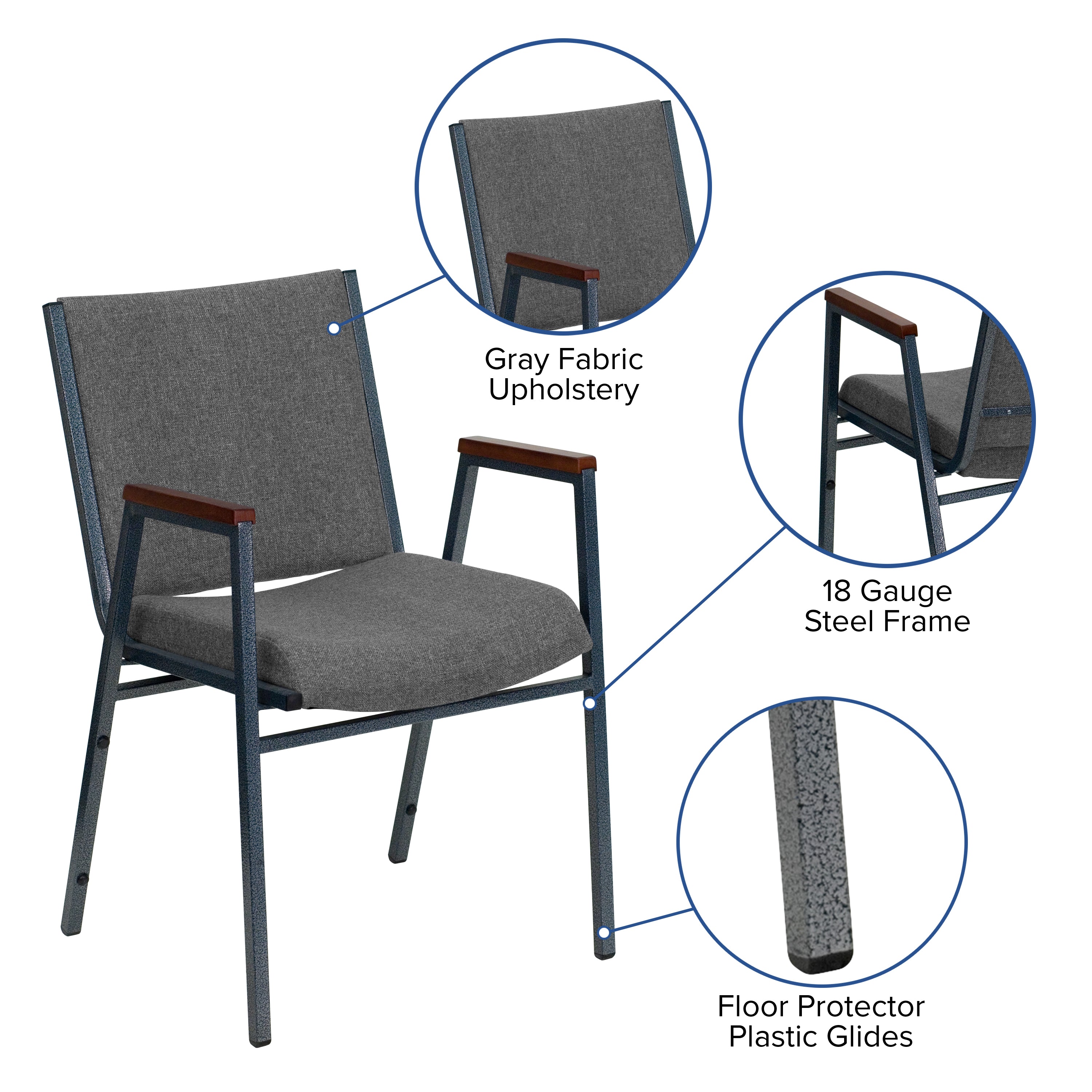 HERCULES Series Heavy Duty Gray Fabric Stack Chair with Arms