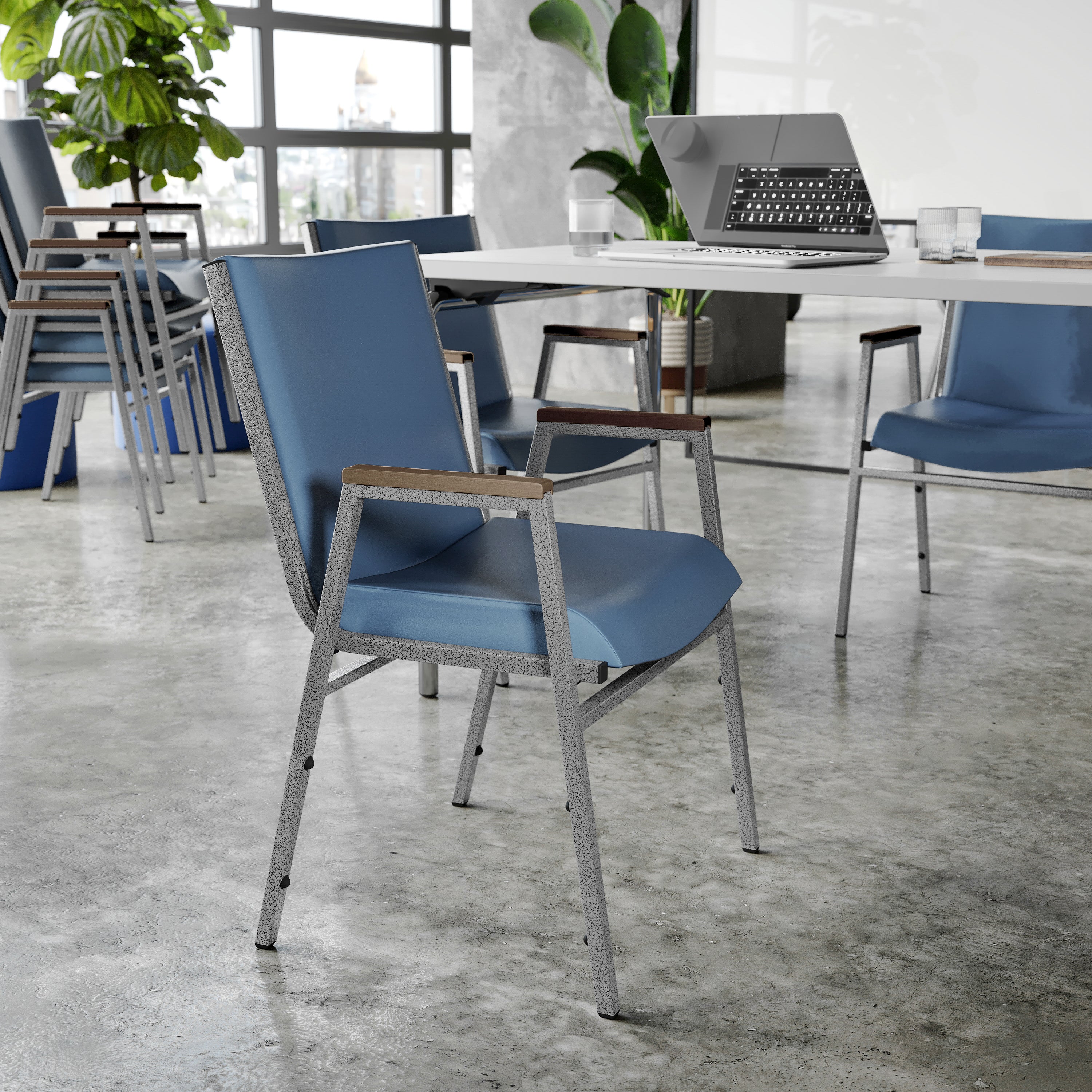HERCULES Heavy Duty Navy Vinyl Stack Chair with Arms