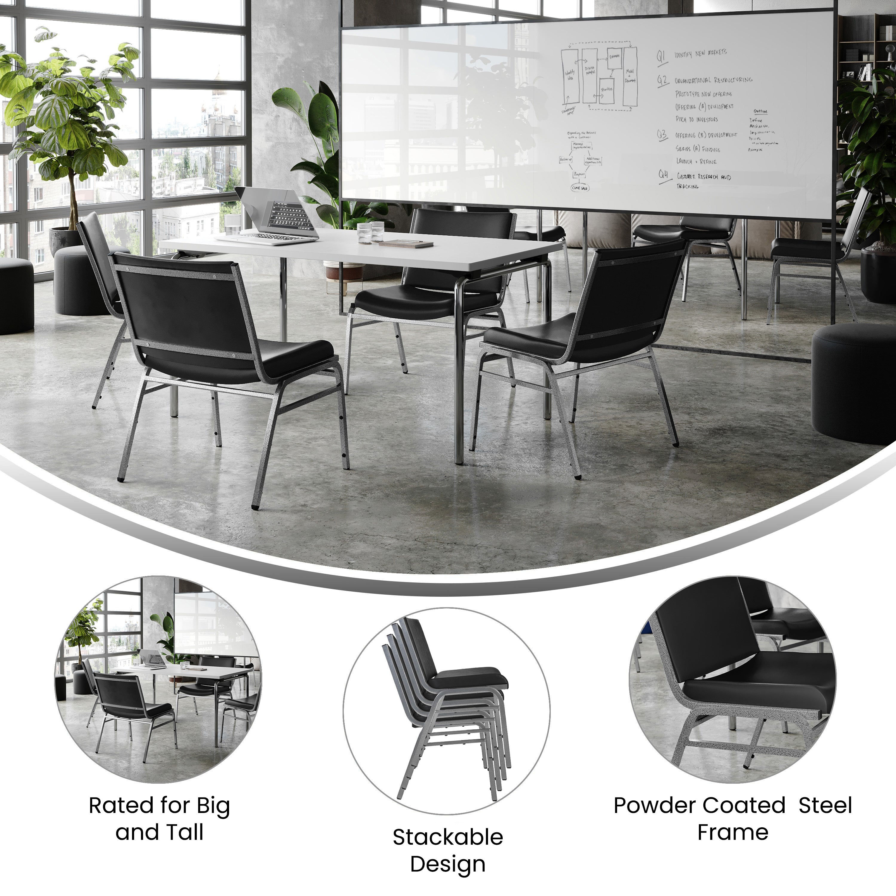 HERCULES Big & Tall 1000 lb. Rated Black Vinyl Stack Chair