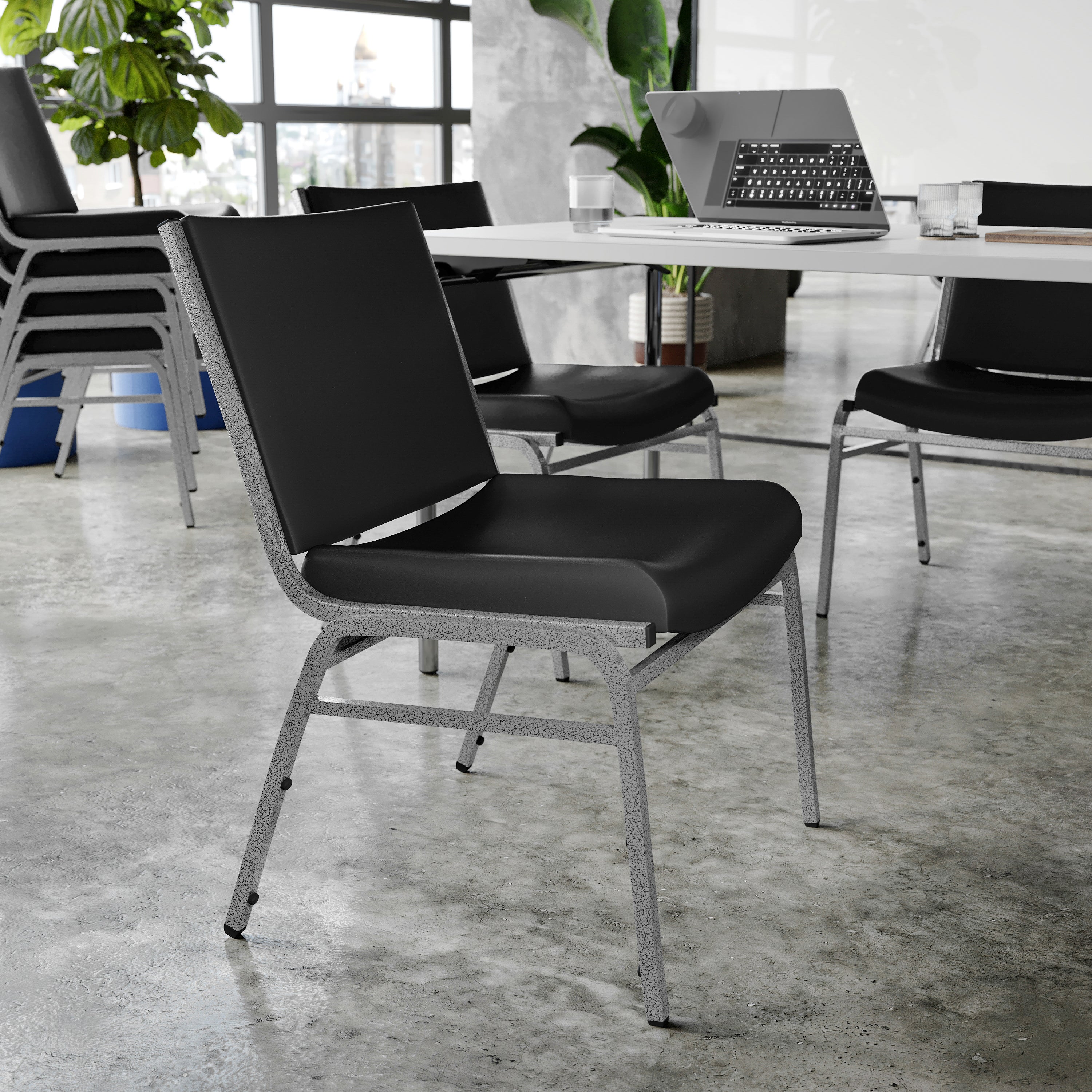 HERCULES Big & Tall 1000 lb. Rated Black Vinyl Stack Chair