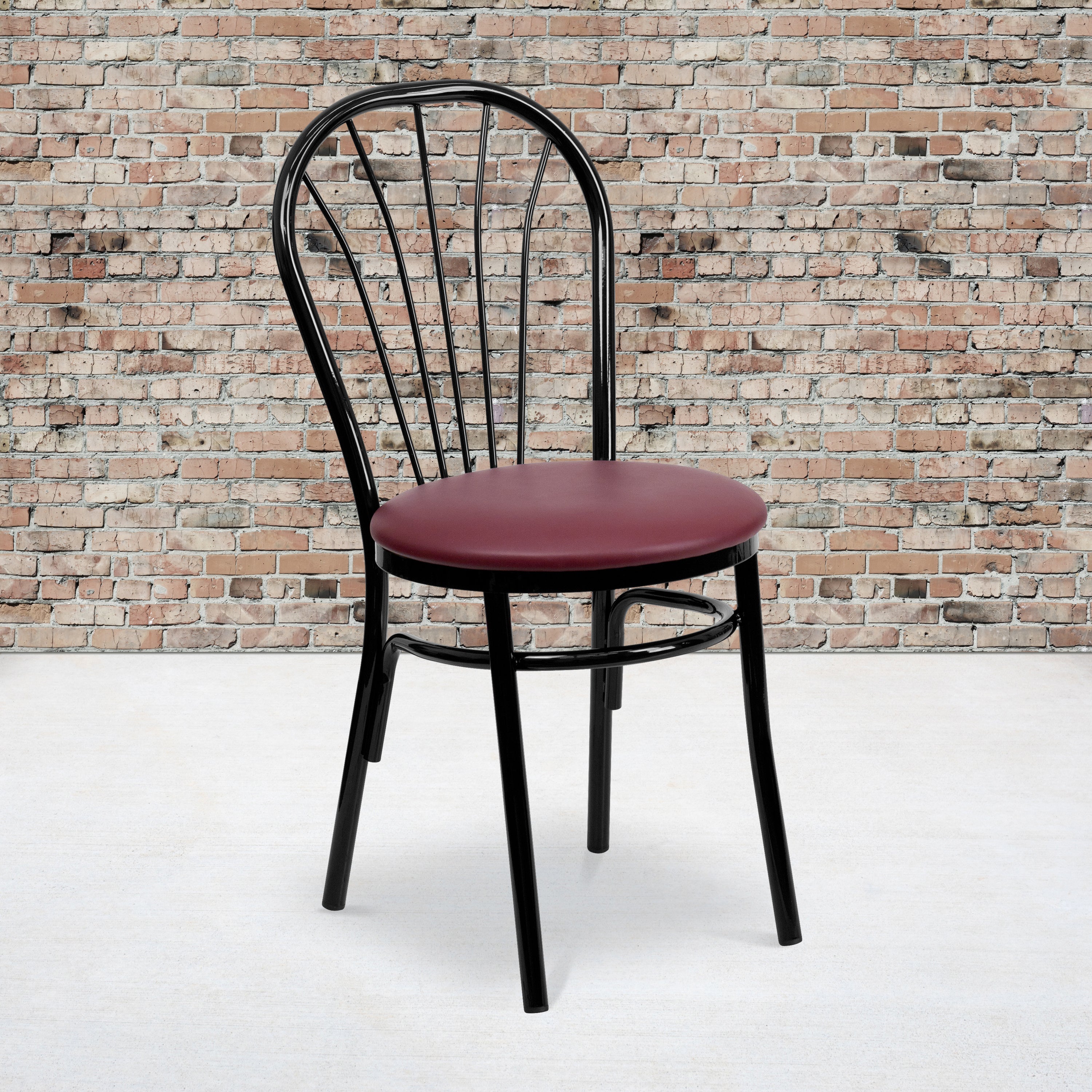 HERCULES Series Fan Back Metal Chair - Burgundy Vinyl Seat