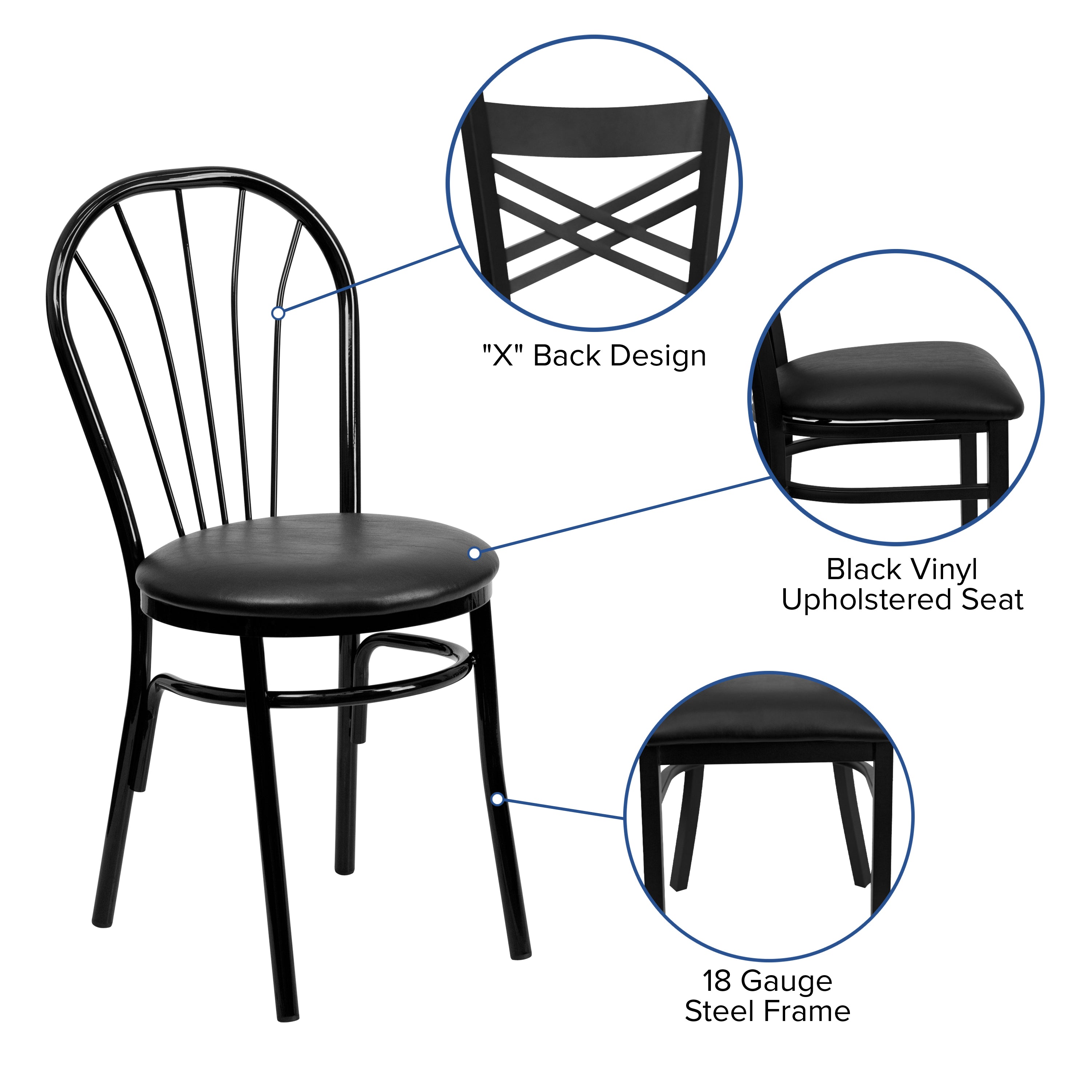 HERCULES Series Fan Back Metal Chair - Black Vinyl Seat
