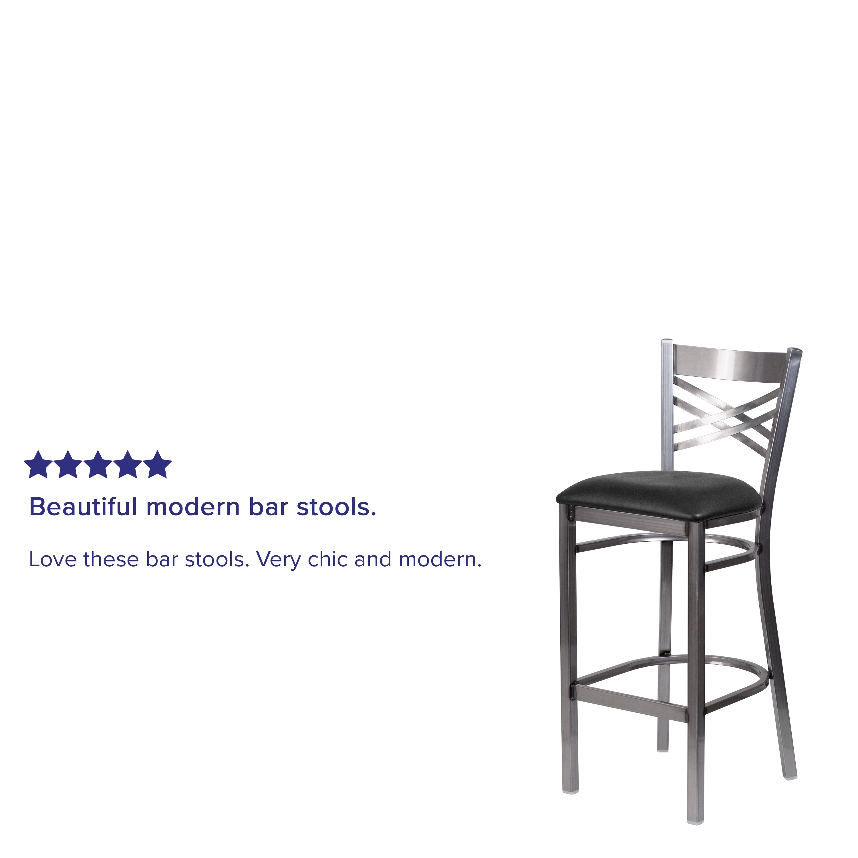 HERCULES Series Silver Antique Finish with Clear Coat ''X'' Back Metal Restaurant Barstool - Black Vinyl Seat