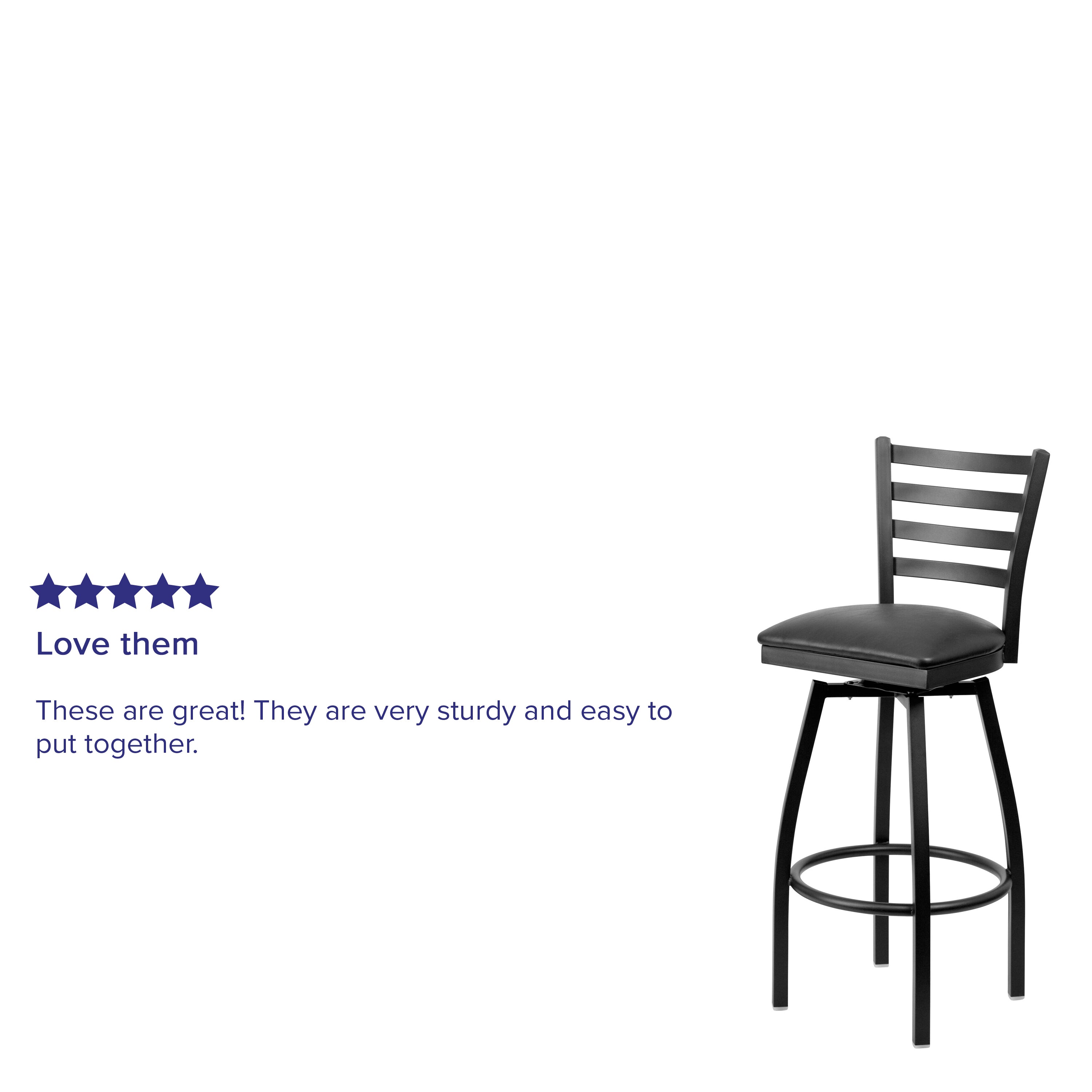 HERCULES Series Black Ladder Back Swivel Metal Barstool - Black Vinyl Seat