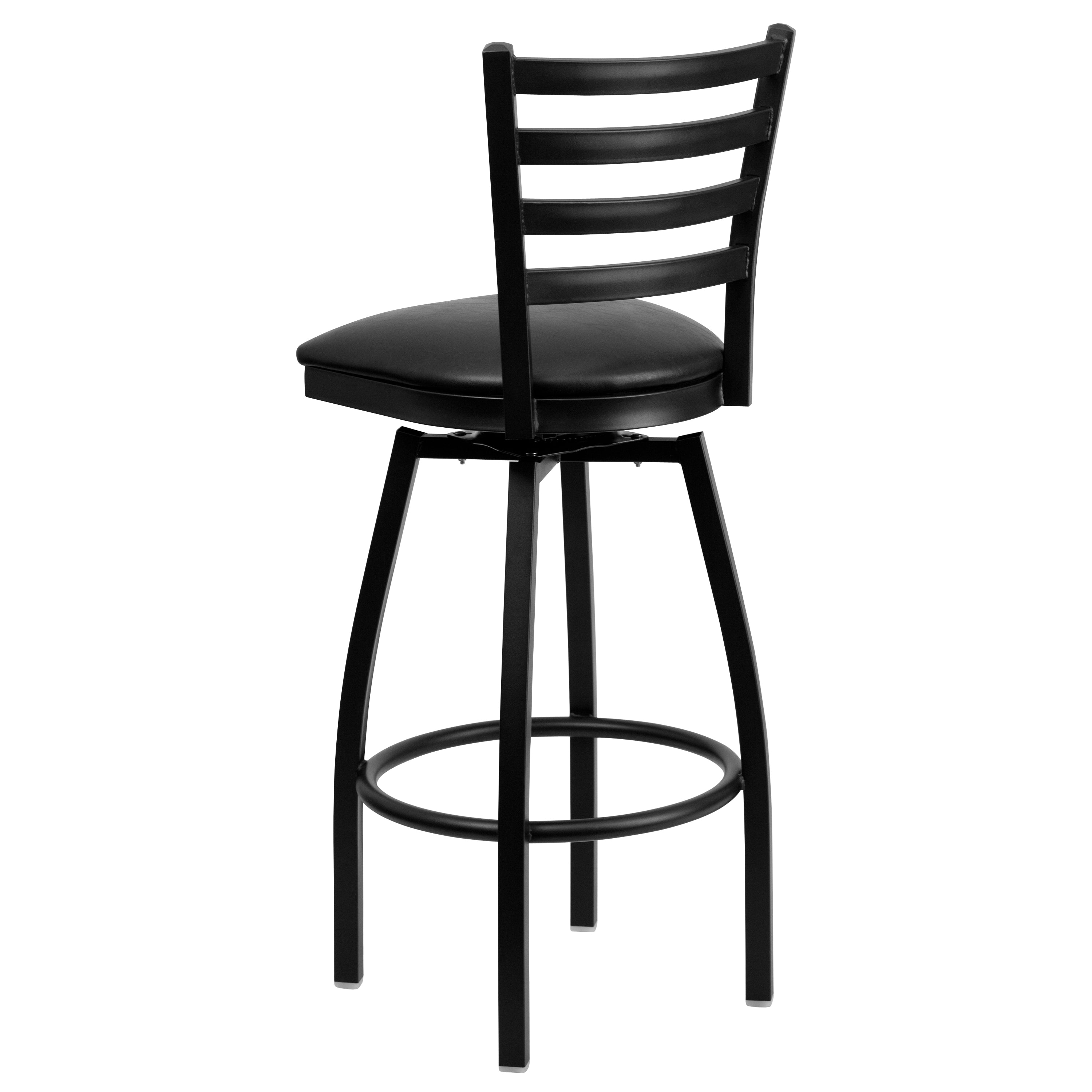 HERCULES Series Black Ladder Back Swivel Metal Barstool - Black Vinyl Seat