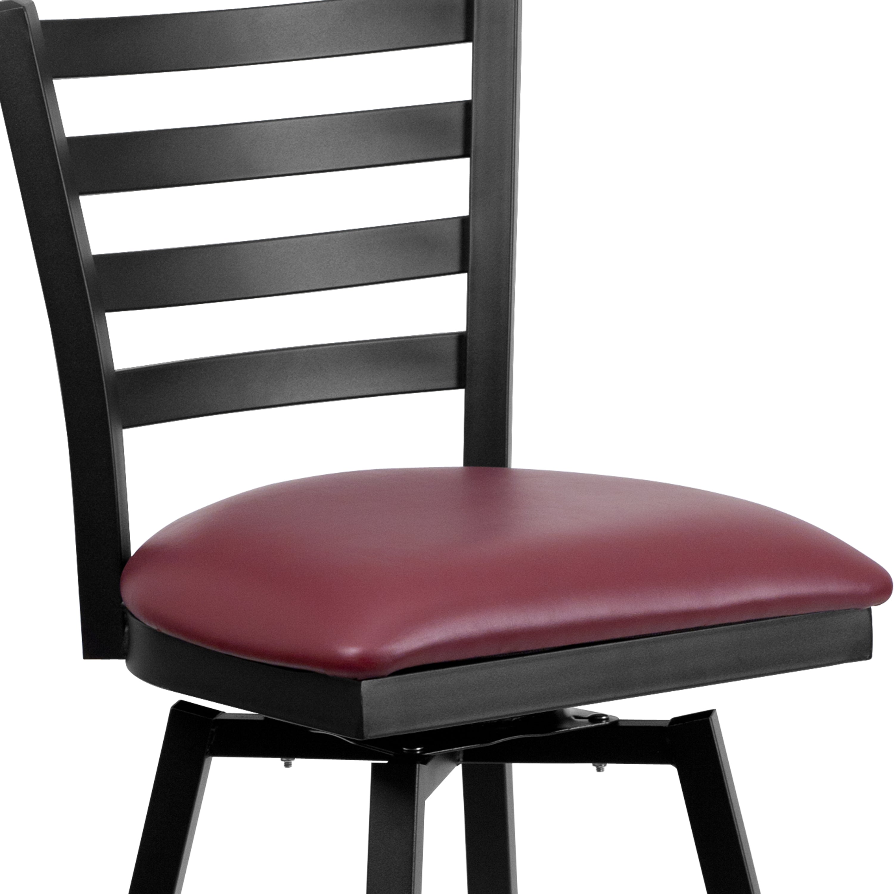HERCULES Series Black Ladder Back Swivel Metal Barstool - Burgundy Vinyl Seat