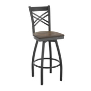HERCULES Series Black ''X'' Back Swivel Metal Barstool - Antique Copper Wood Seat