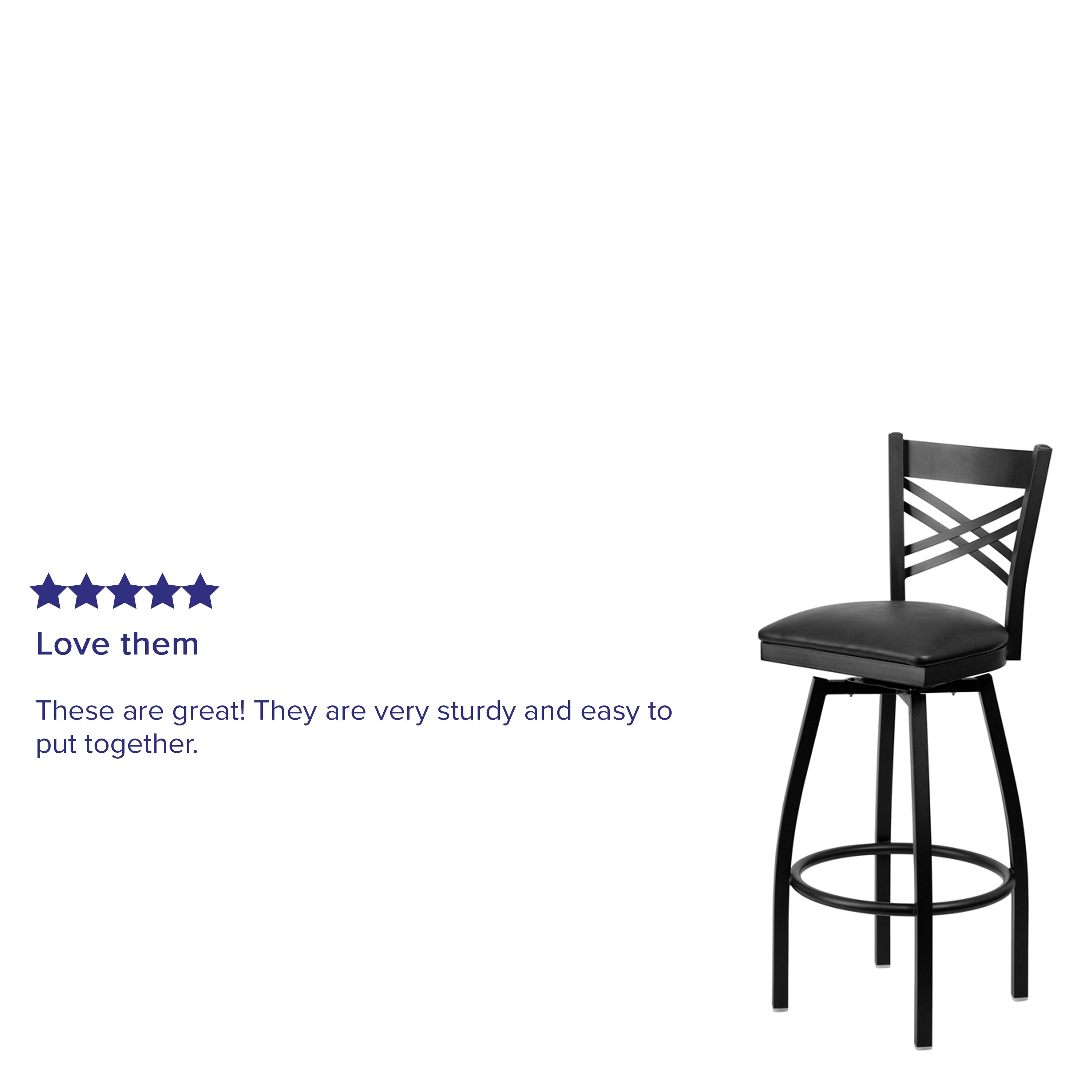 HERCULES Series Black ''X'' Back Swivel Metal Barstool - Black Vinyl Seat