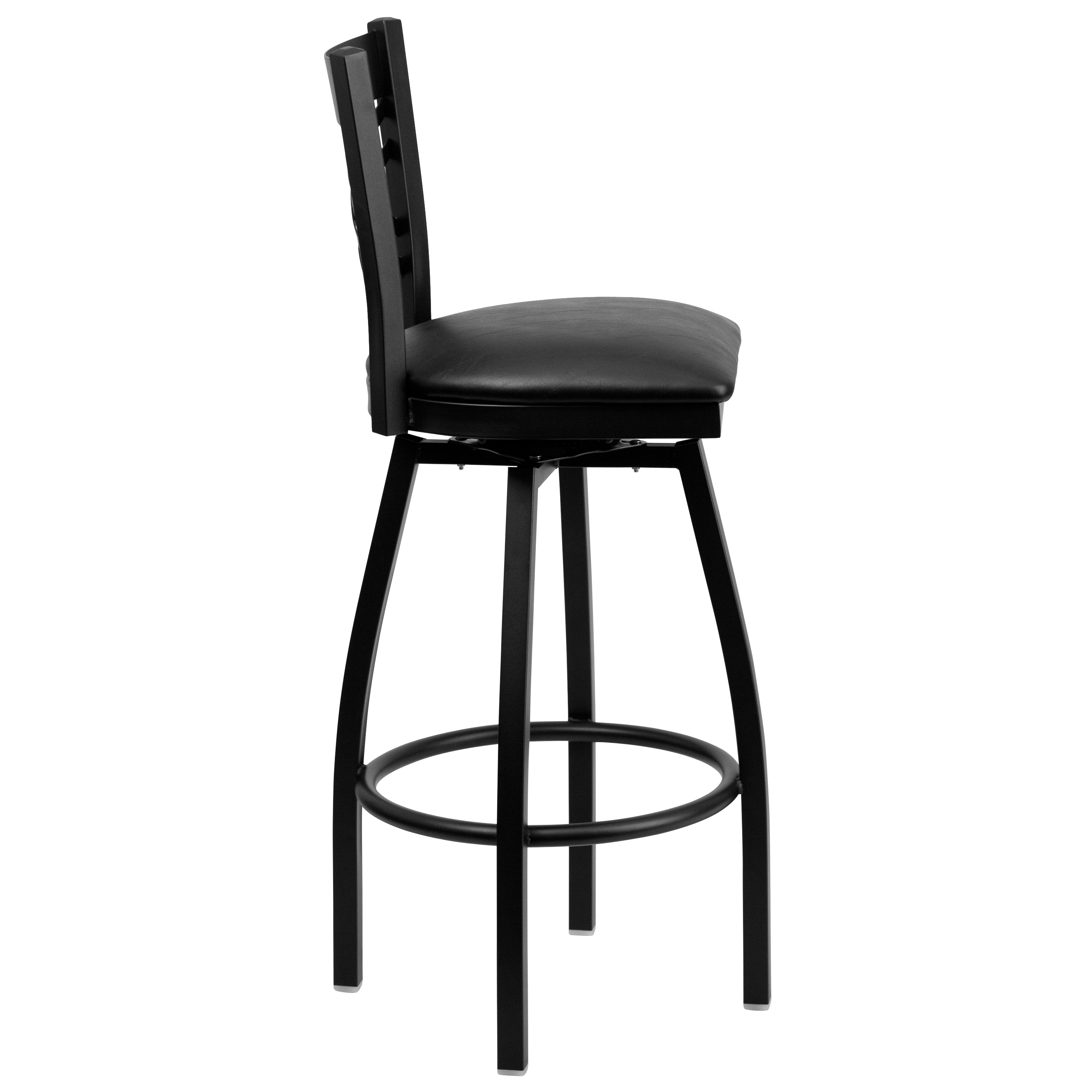 HERCULES Series Black ''X'' Back Swivel Metal Barstool - Black Vinyl Seat