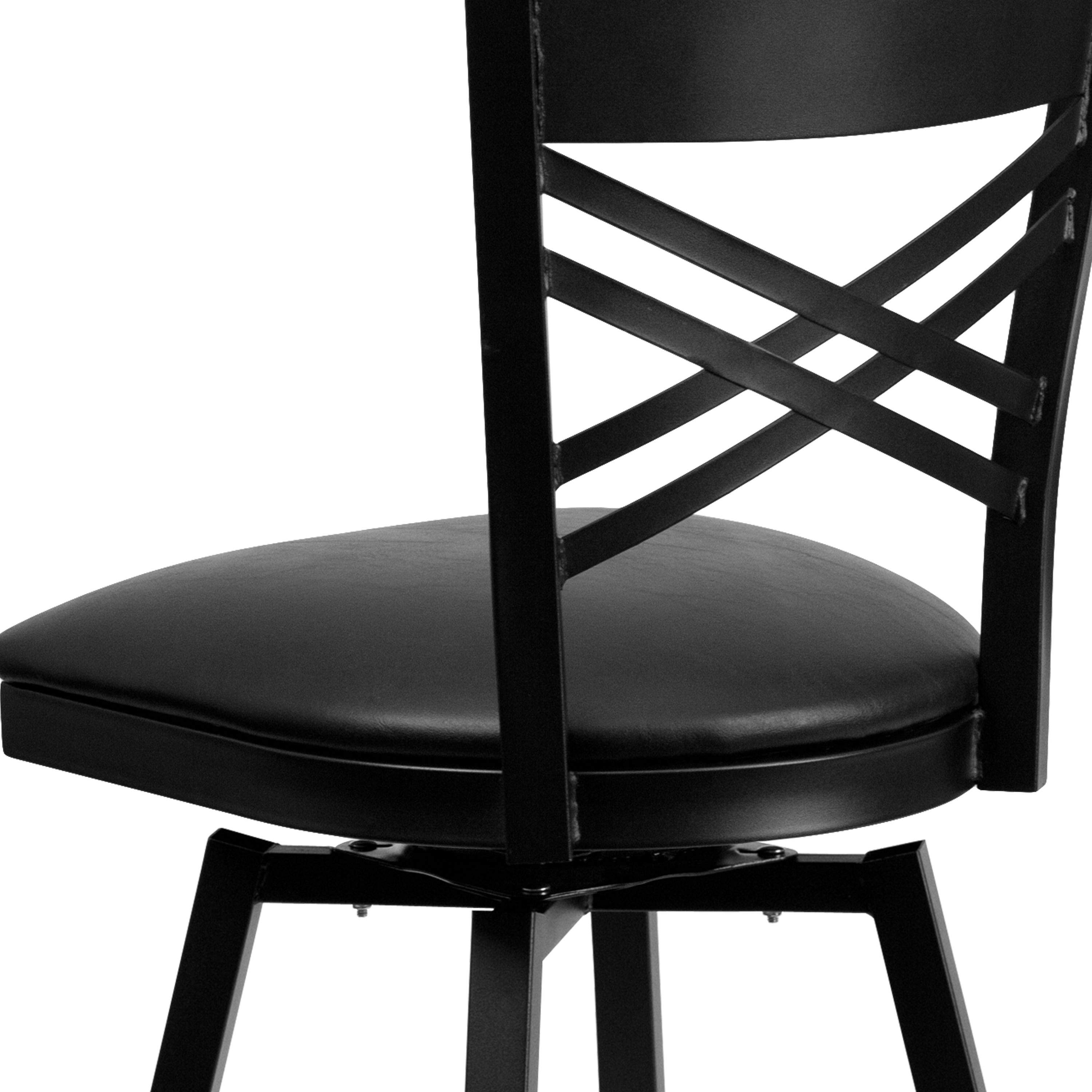 HERCULES Series Black ''X'' Back Swivel Metal Barstool - Black Vinyl Seat