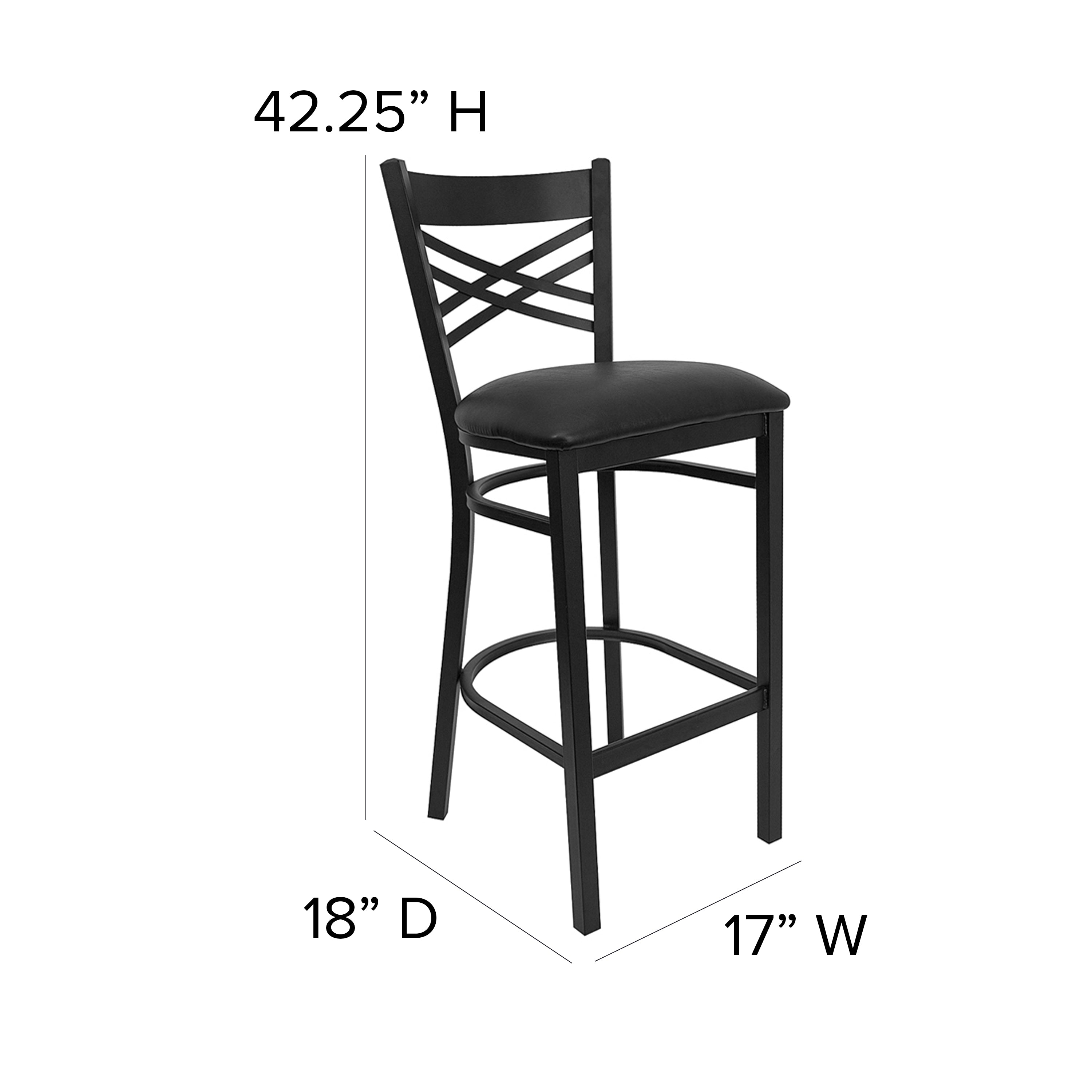 HERCULES Series Black ''X'' Back Metal Restaurant Barstool - Black Vinyl Seat