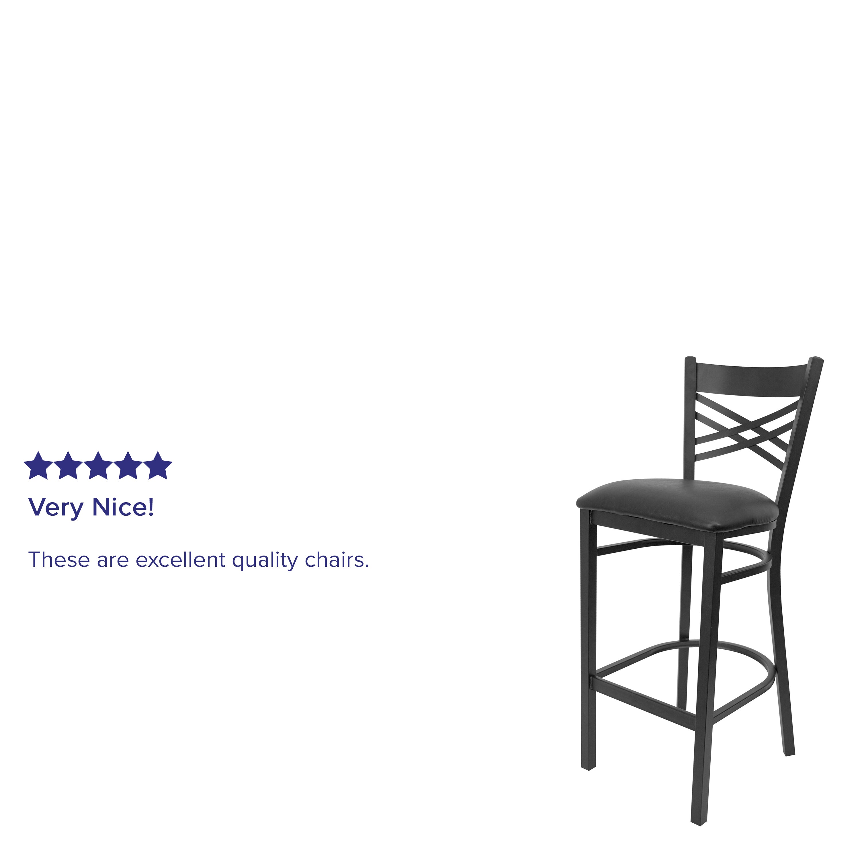 HERCULES Series Black ''X'' Back Metal Restaurant Barstool - Black Vinyl Seat