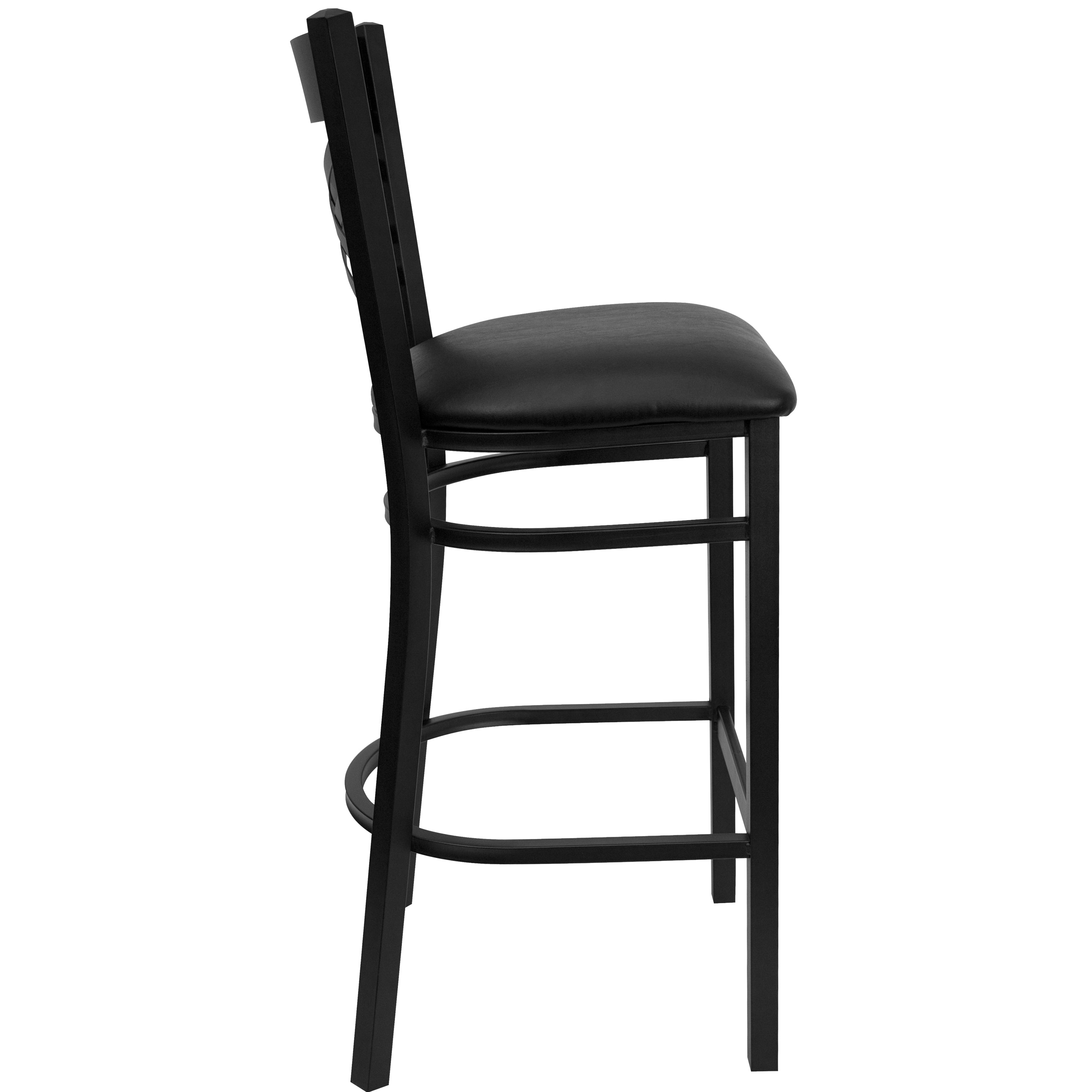 HERCULES Series Black ''X'' Back Metal Restaurant Barstool - Black Vinyl Seat