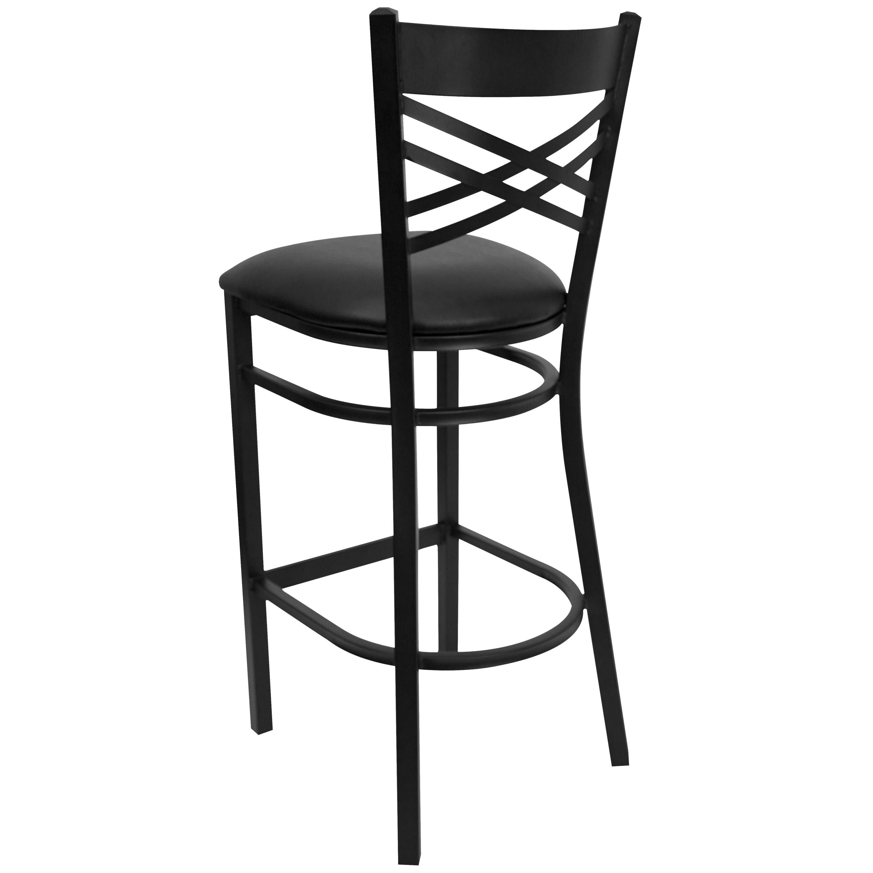 HERCULES Series Black ''X'' Back Metal Restaurant Barstool - Black Vinyl Seat