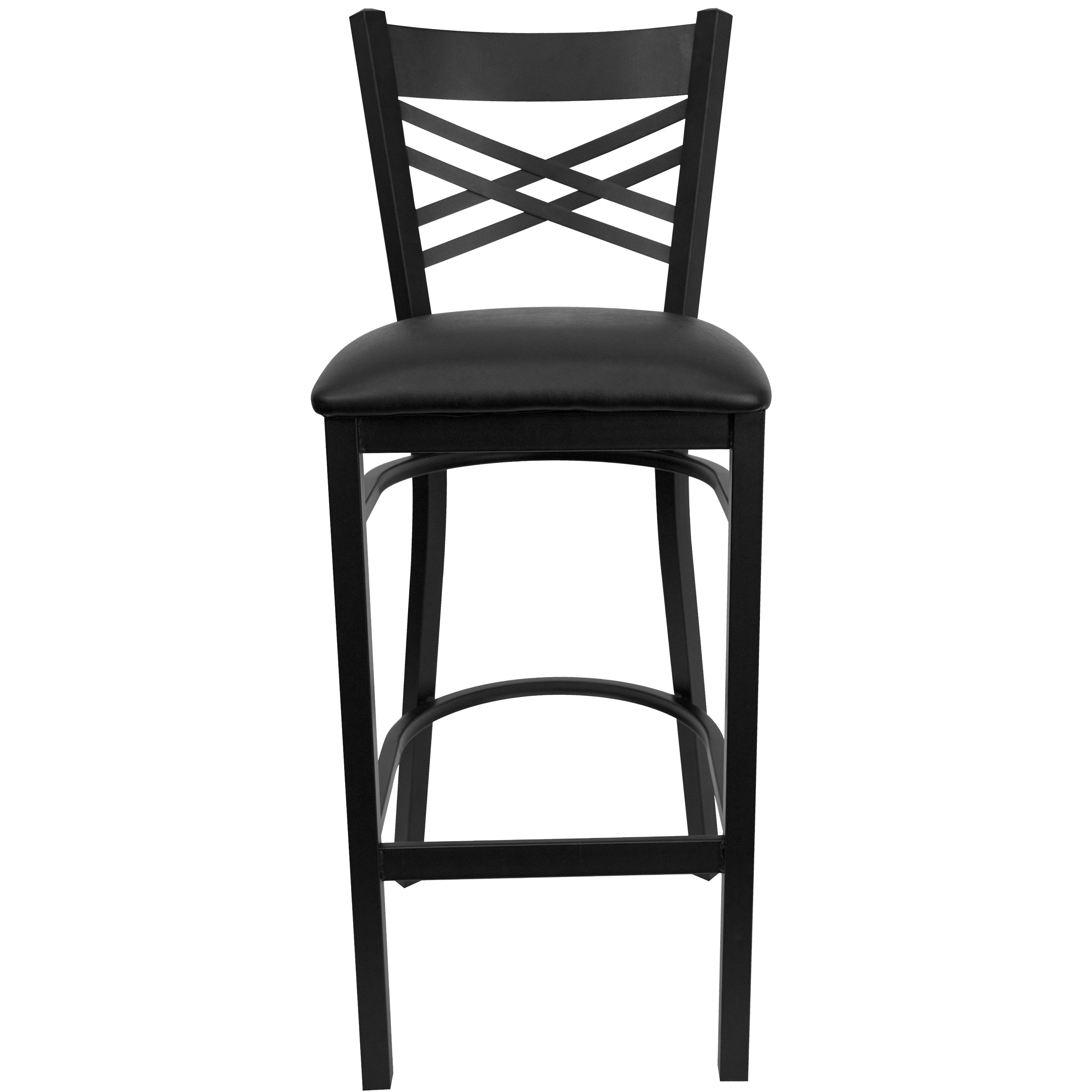 HERCULES Series Black ''X'' Back Metal Restaurant Barstool - Black Vinyl Seat