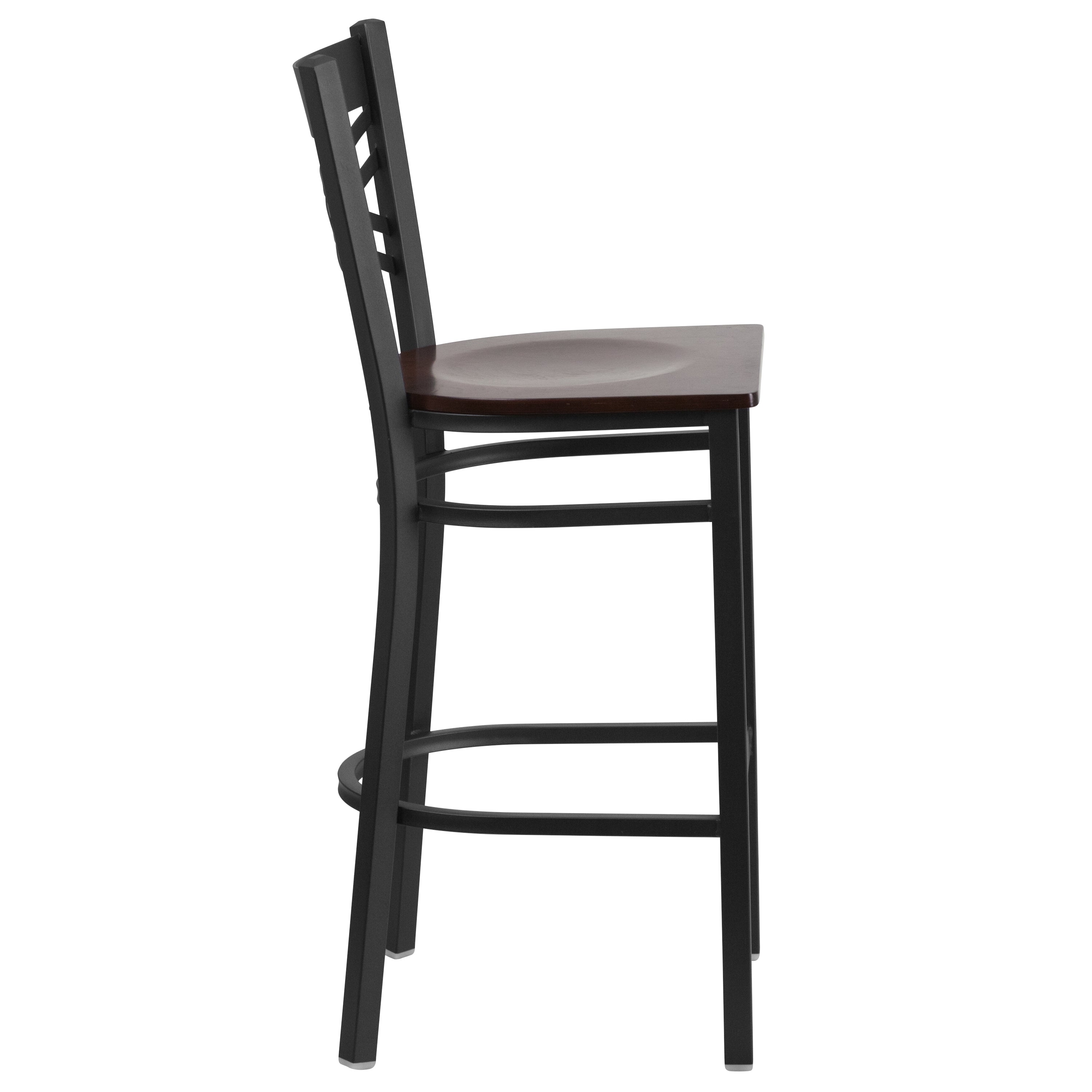HERCULES Series Black ''X'' Back Metal Restaurant Barstool - Walnut Wood Seat