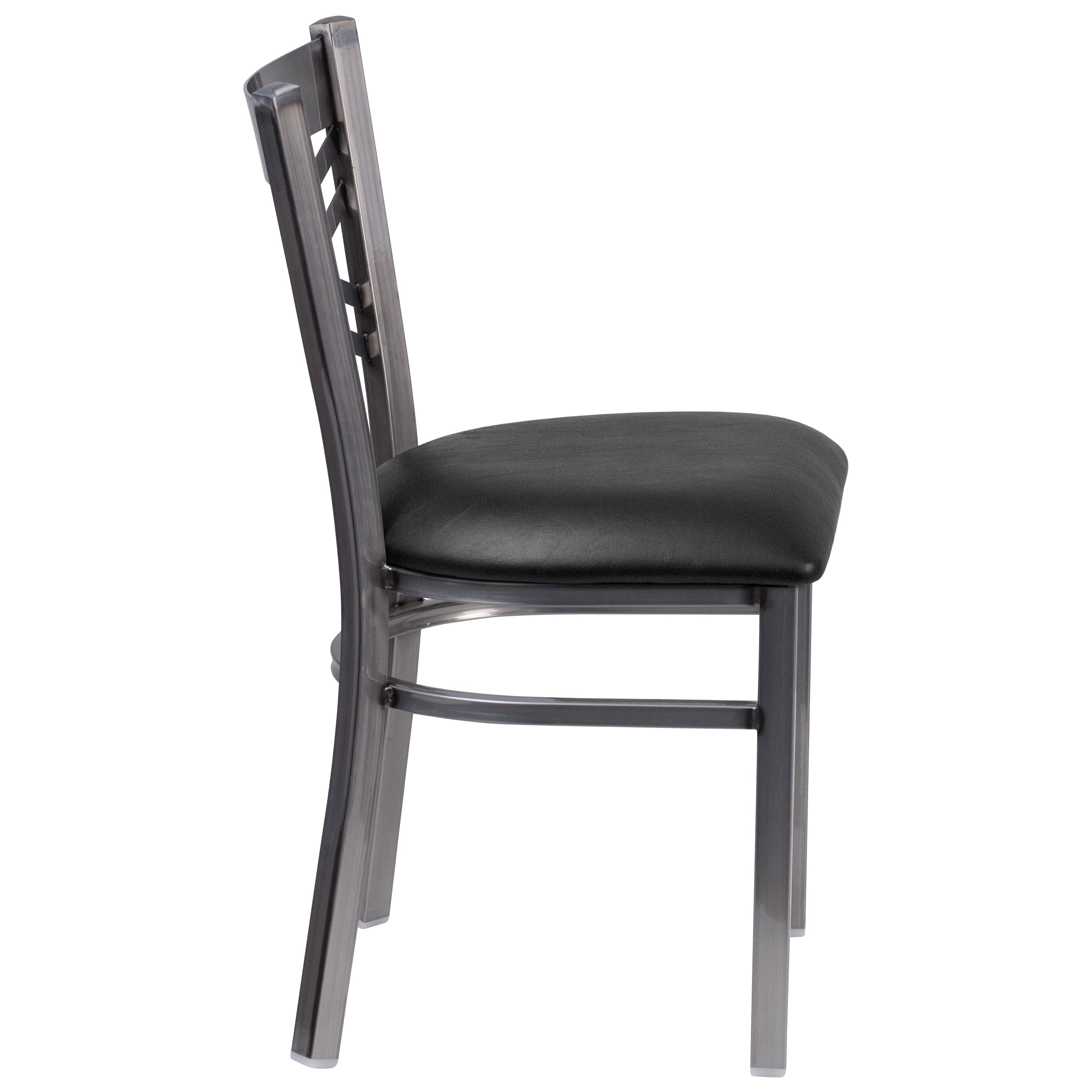 HERCULES Series Silver Antique Finish with Clear Coat ''X'' Back Metal Restaurant Chair - Black Vinyl Seat