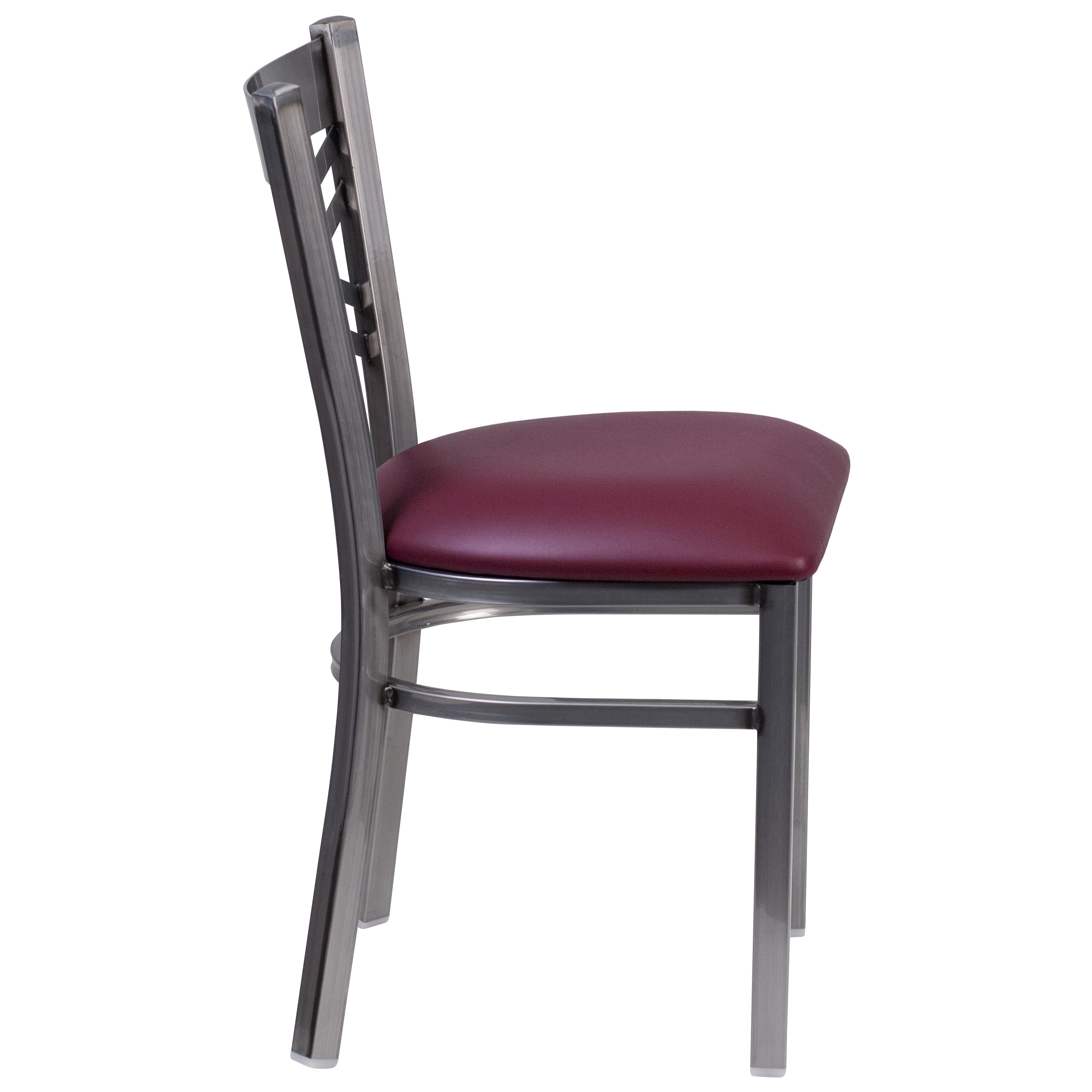 HERCULES Series Silver Antique Finish with Clear Coat ''X'' Back Metal Restaurant Chair - Burgundy Vinyl Seat