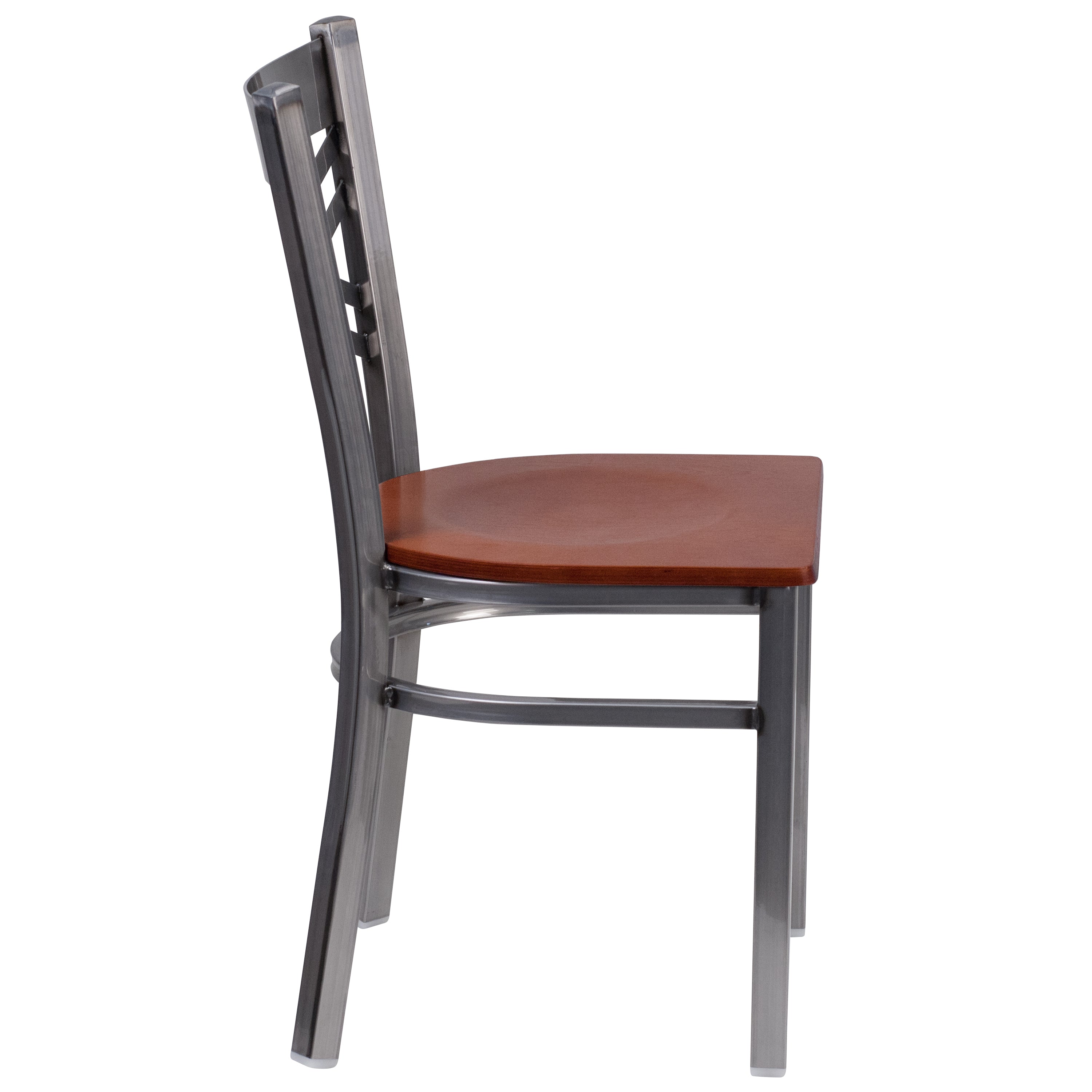 HERCULES Series Silver Antique Finish with Clear Coat ''X'' Back Metal Restaurant Chair - Cherry Wood Seat