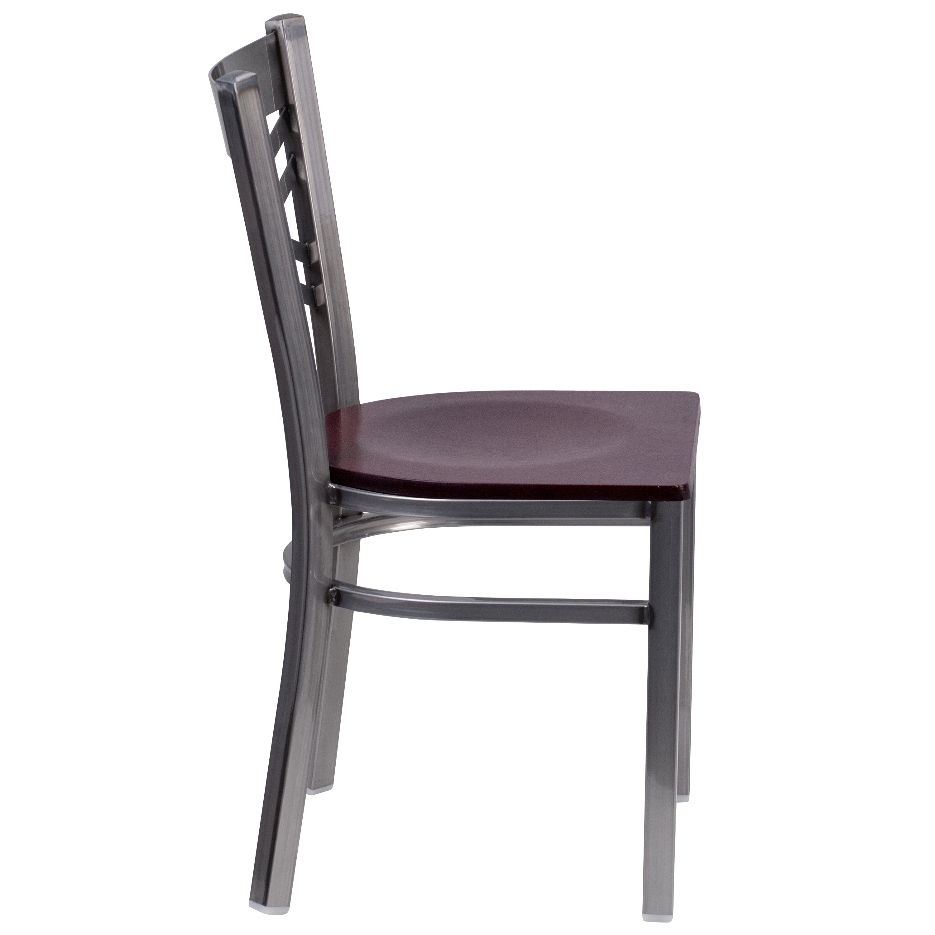 HERCULES Series Silver Antique Finish with Clear Coat ''X'' Back Metal Restaurant Chair - Mahogany Wood Seat
