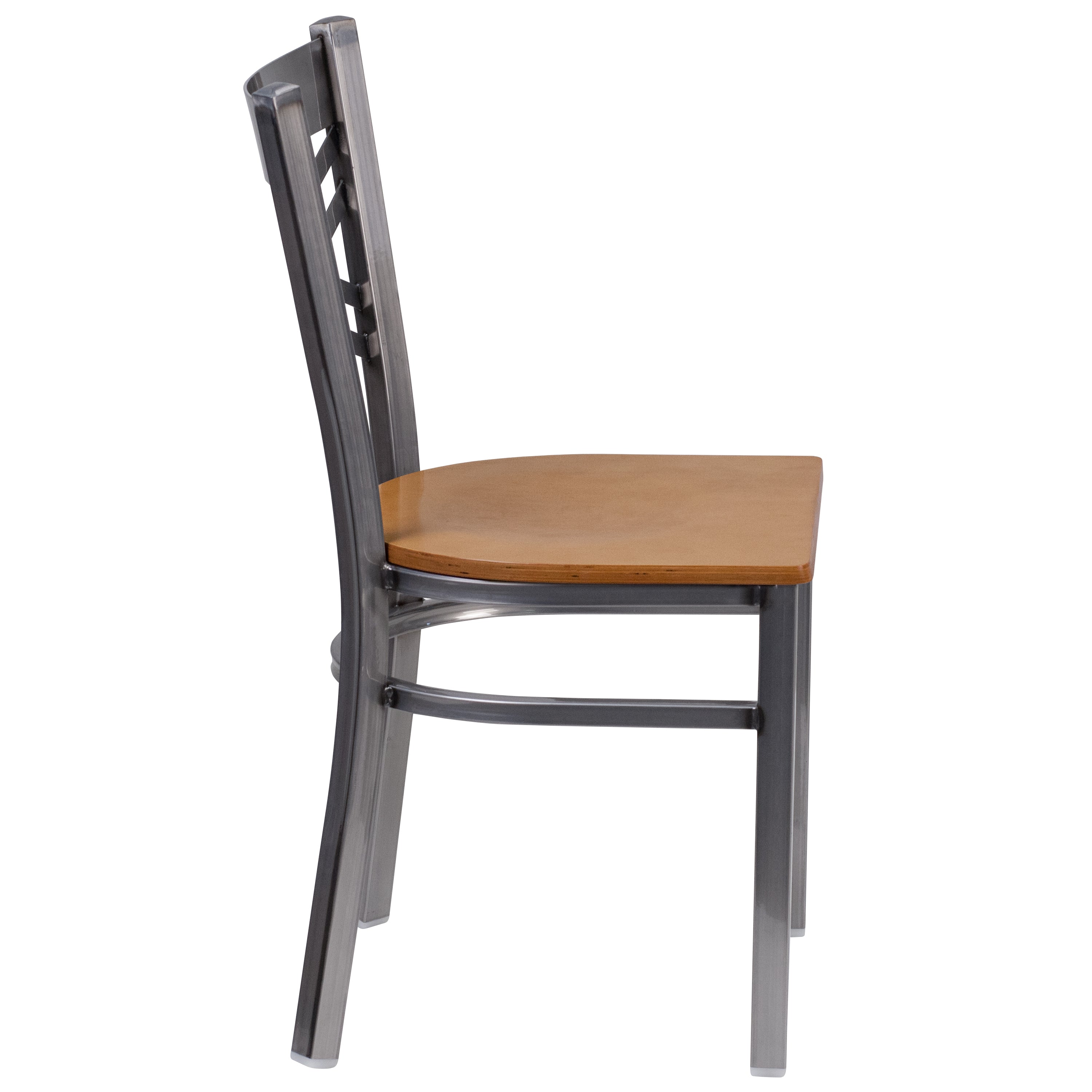 HERCULES Series Silver Antique Finish with Clear Coat ''X'' Back Metal Restaurant Chair - Natural Wood Seat