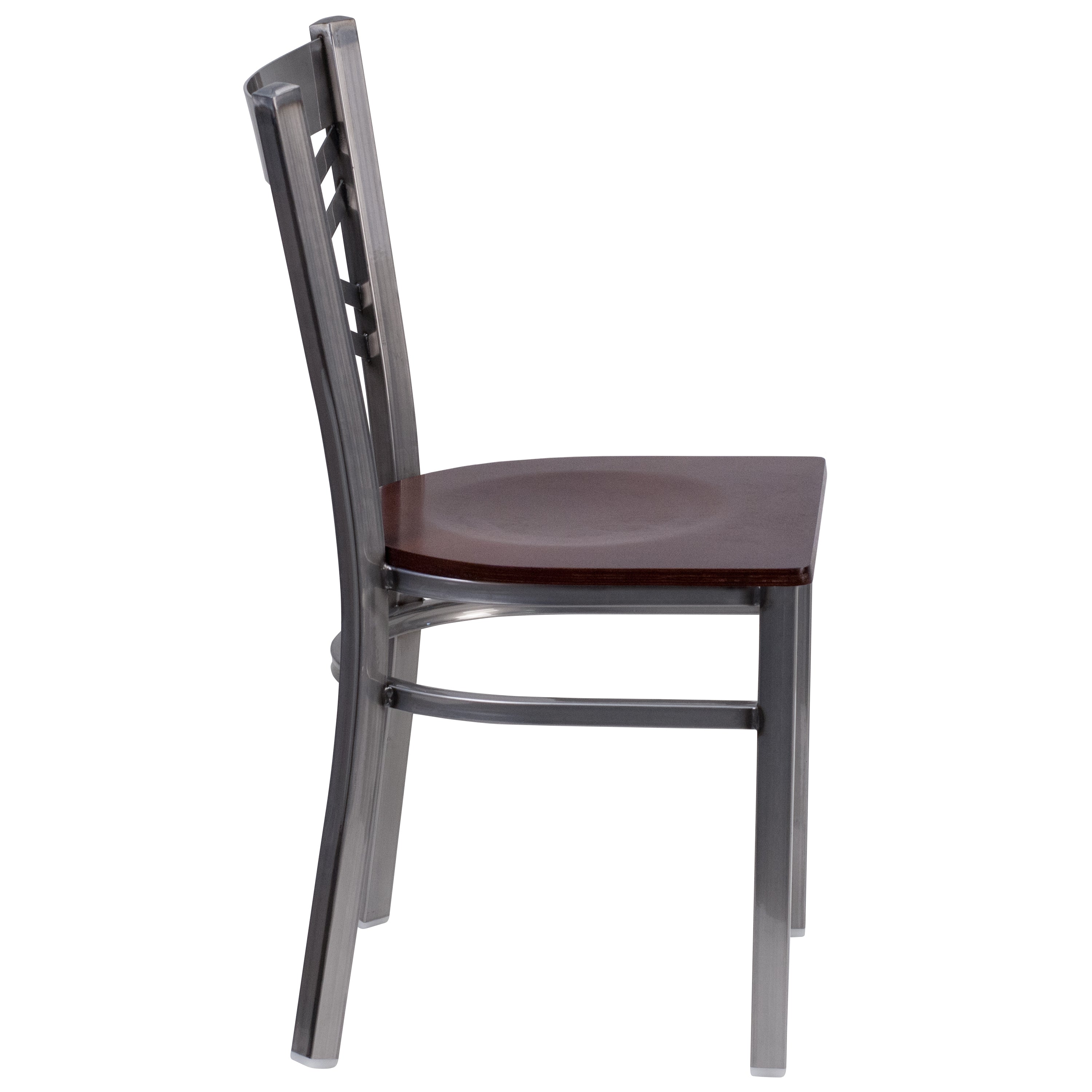 HERCULES Series Silver Antique Finish with Clear Coat ''X'' Back Metal Restaurant Chair - Walnut Wood Seat