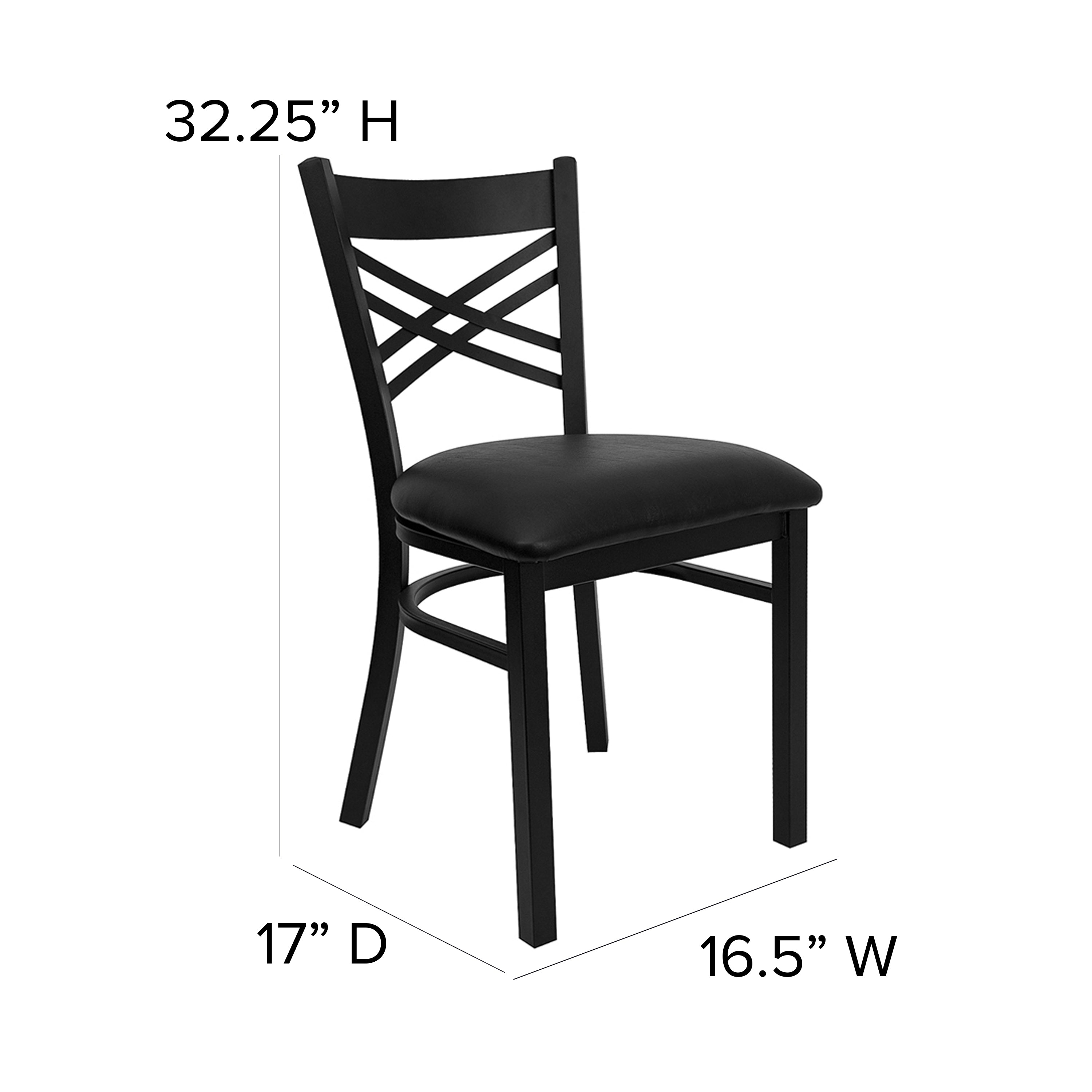 HERCULES Series Black ''X'' Back Metal Restaurant Chair - Black Vinyl Seat