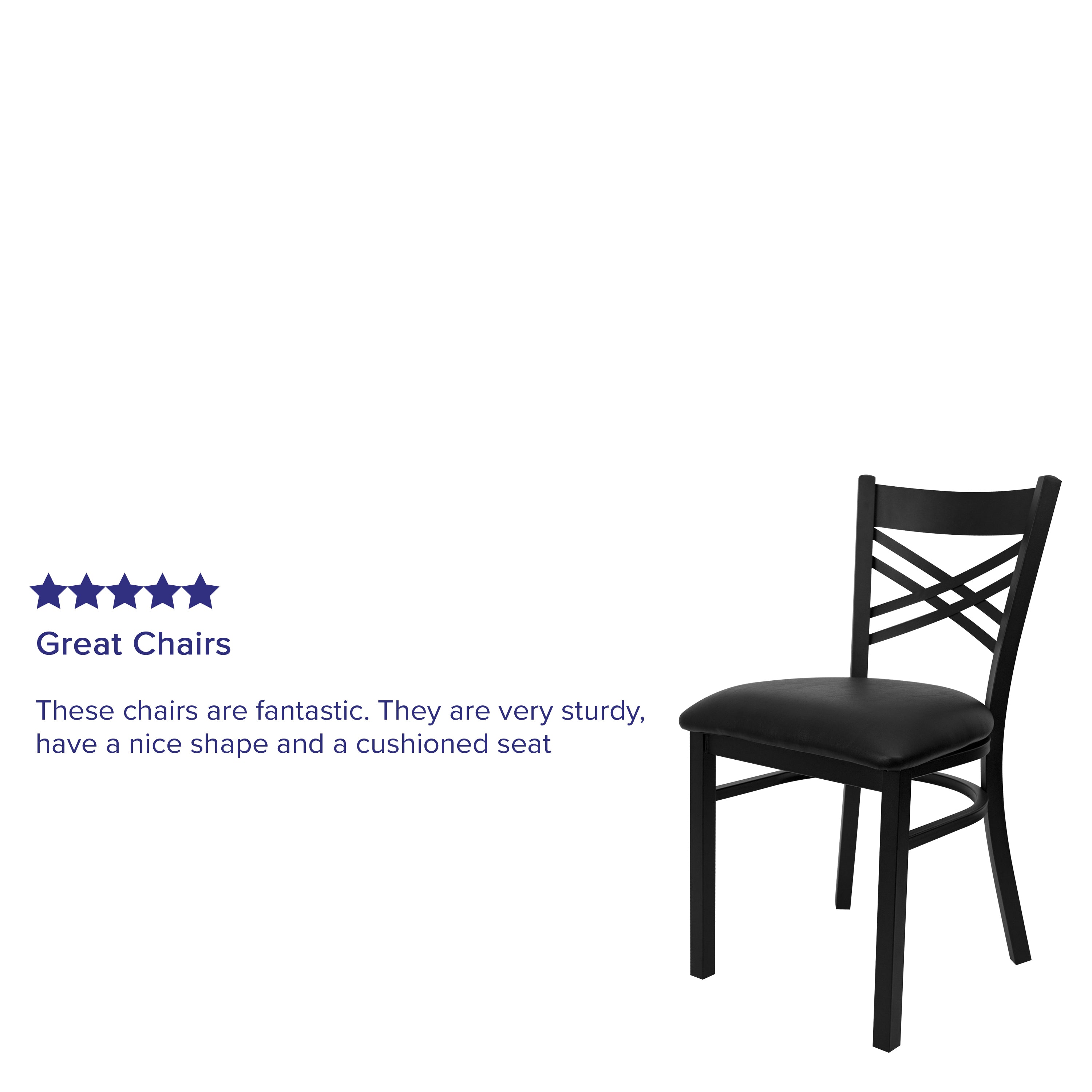 HERCULES Series Black ''X'' Back Metal Restaurant Chair - Black Vinyl Seat
