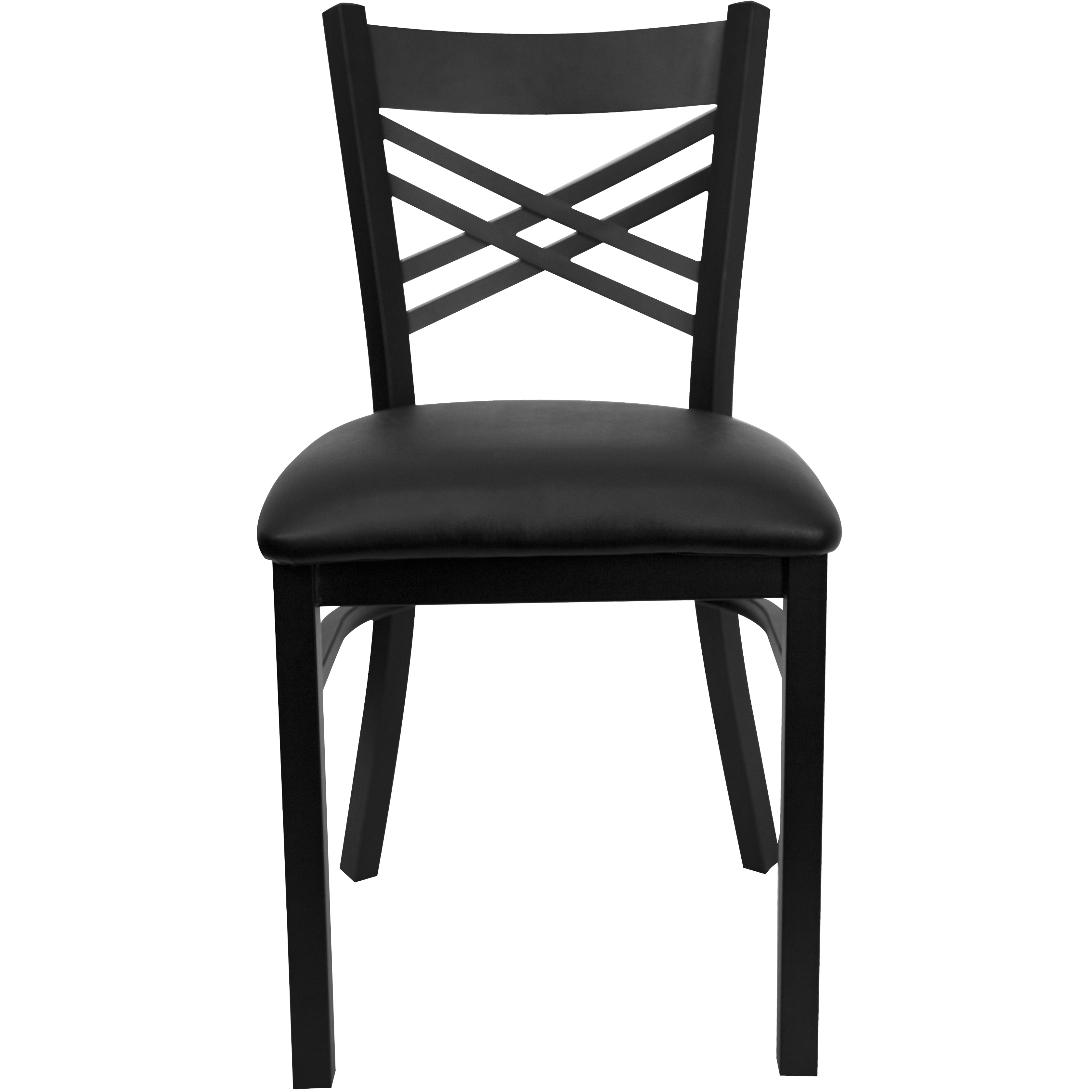 HERCULES Series Black ''X'' Back Metal Restaurant Chair - Black Vinyl Seat