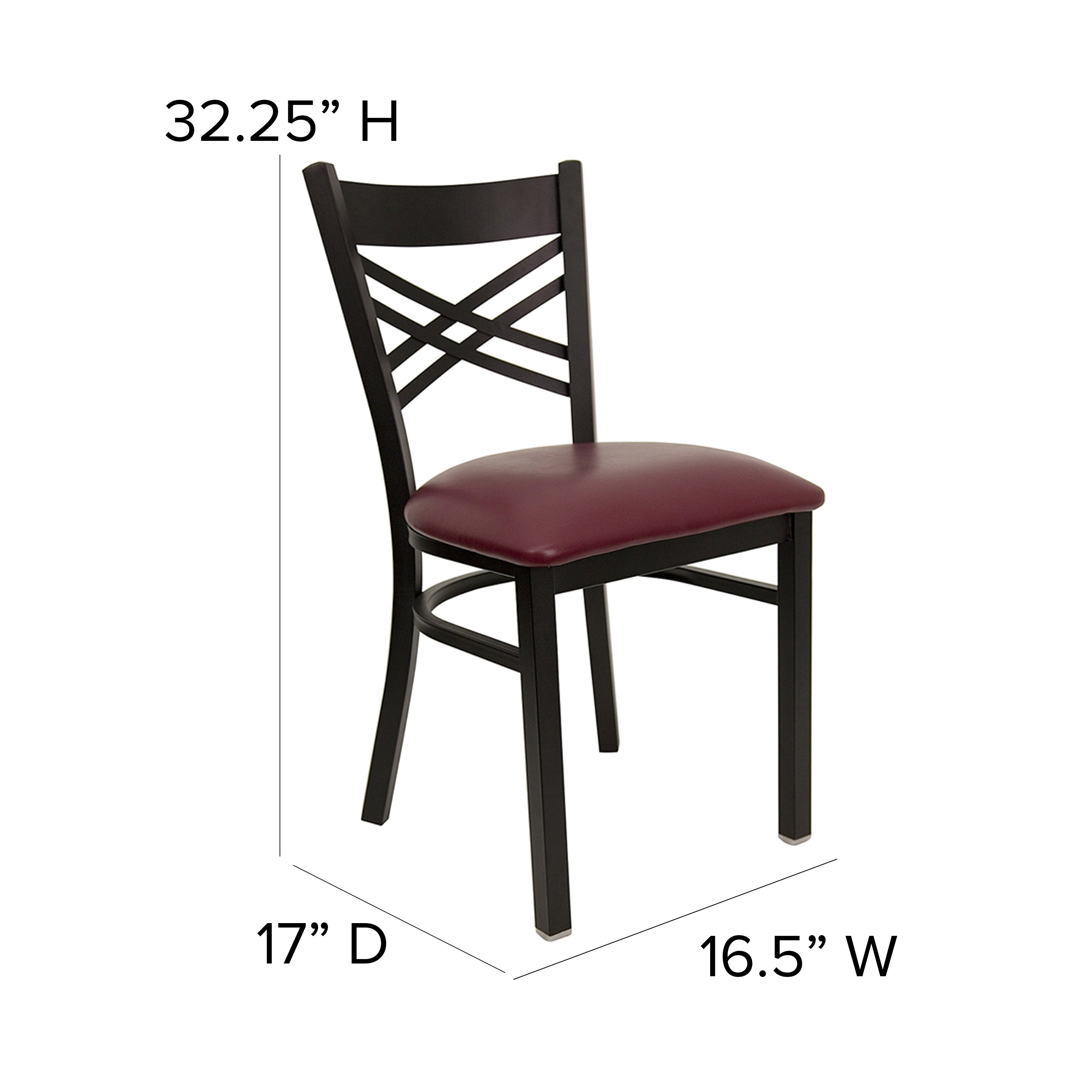 HERCULES Series Black ''X'' Back Metal Restaurant Chair - Burgundy Vinyl Seat