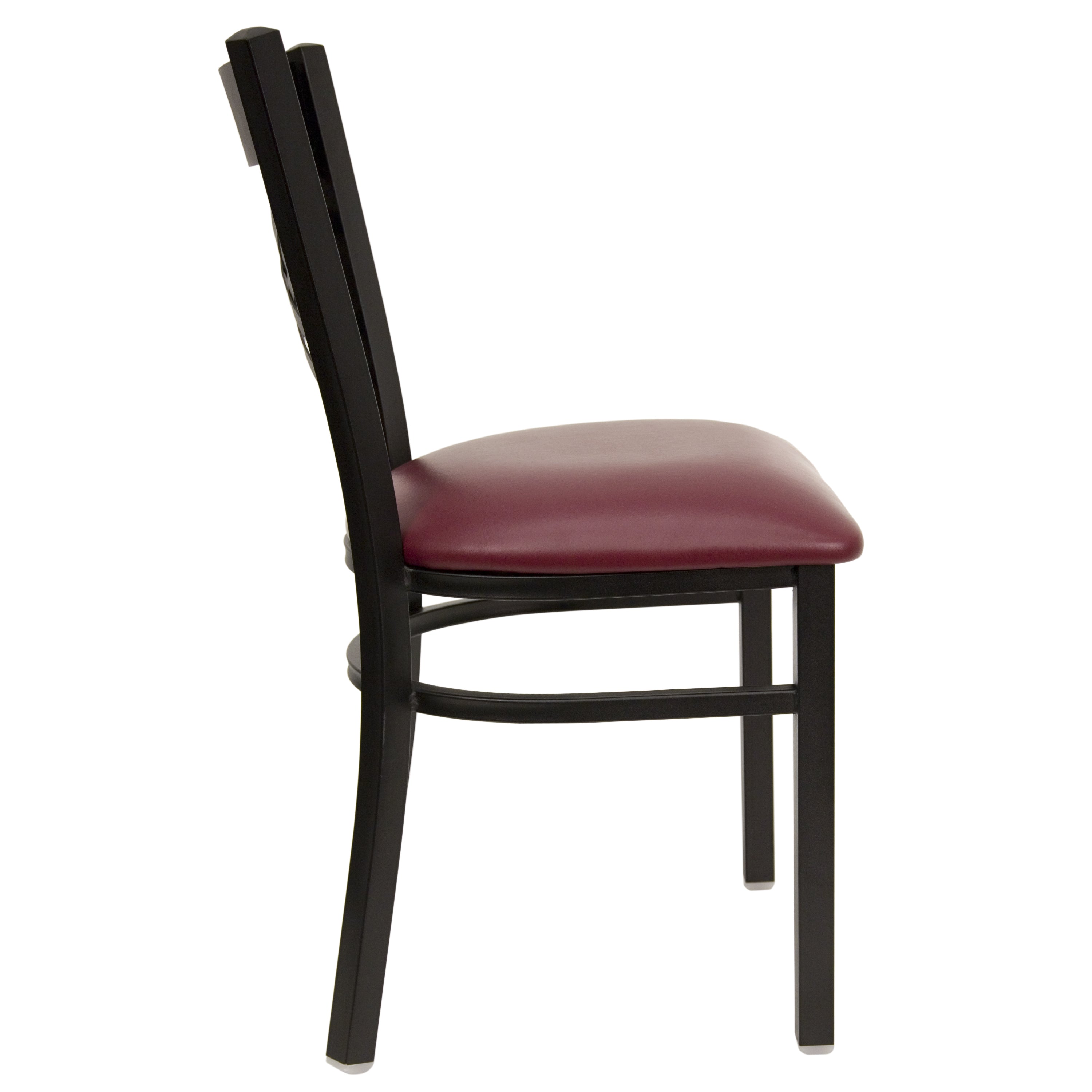 HERCULES Series Black ''X'' Back Metal Restaurant Chair - Burgundy Vinyl Seat