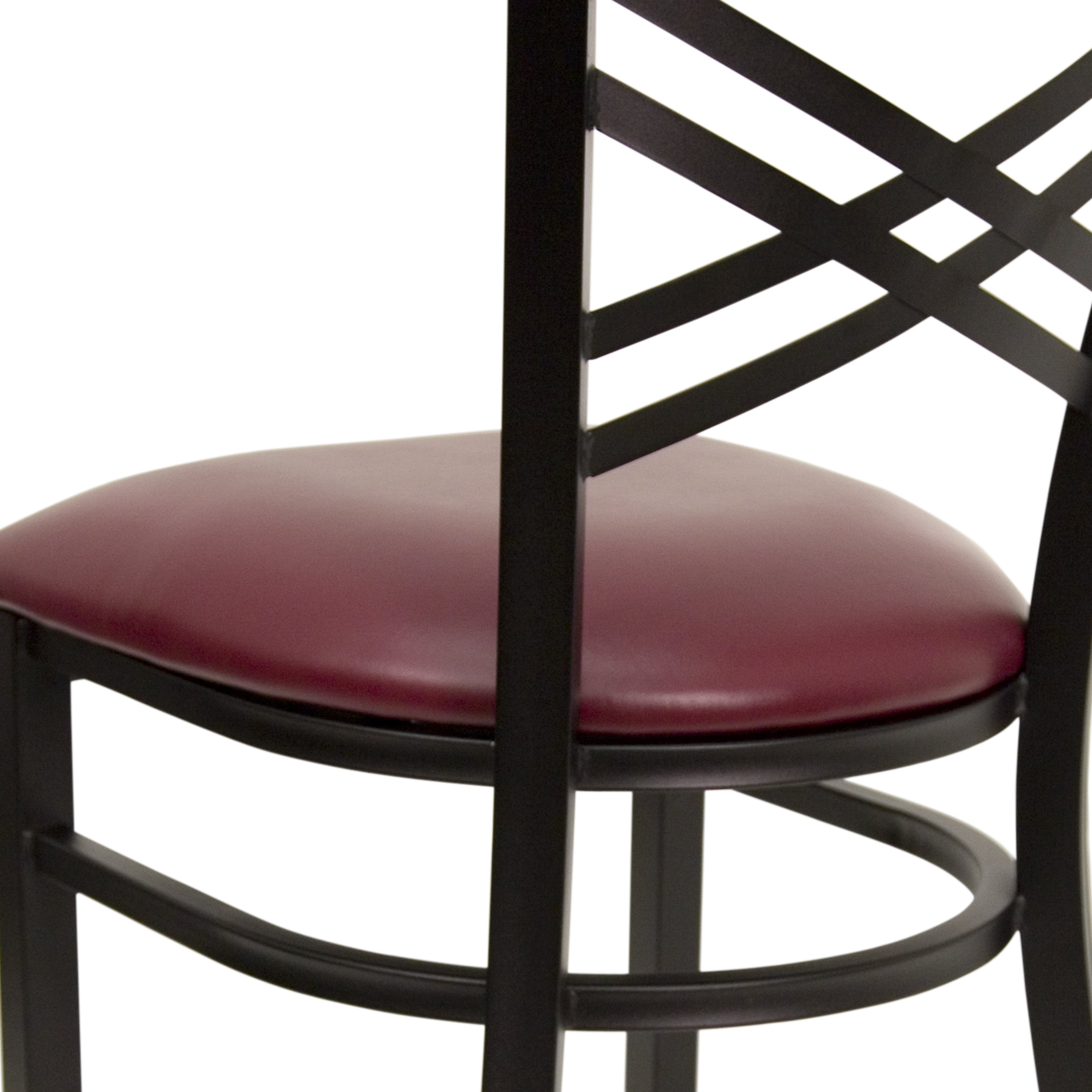 HERCULES Series Black ''X'' Back Metal Restaurant Chair - Burgundy Vinyl Seat
