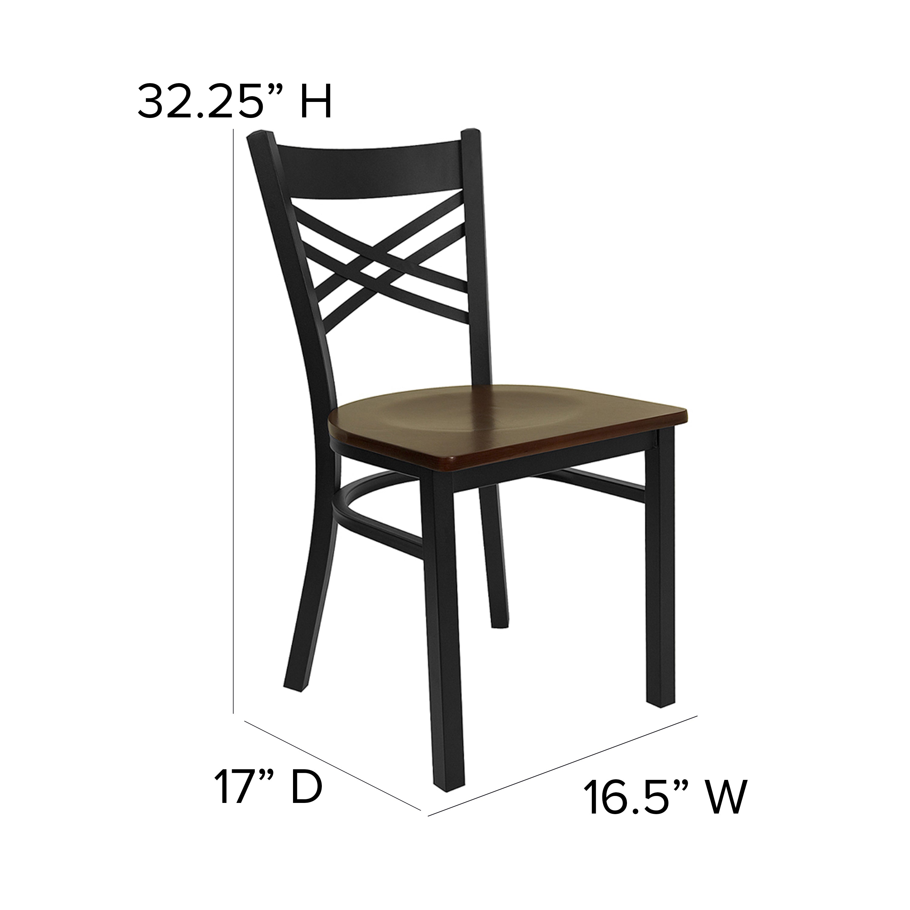 HERCULES Series Black ''X'' Back Metal Restaurant Chair - Mahogany Wood Seat