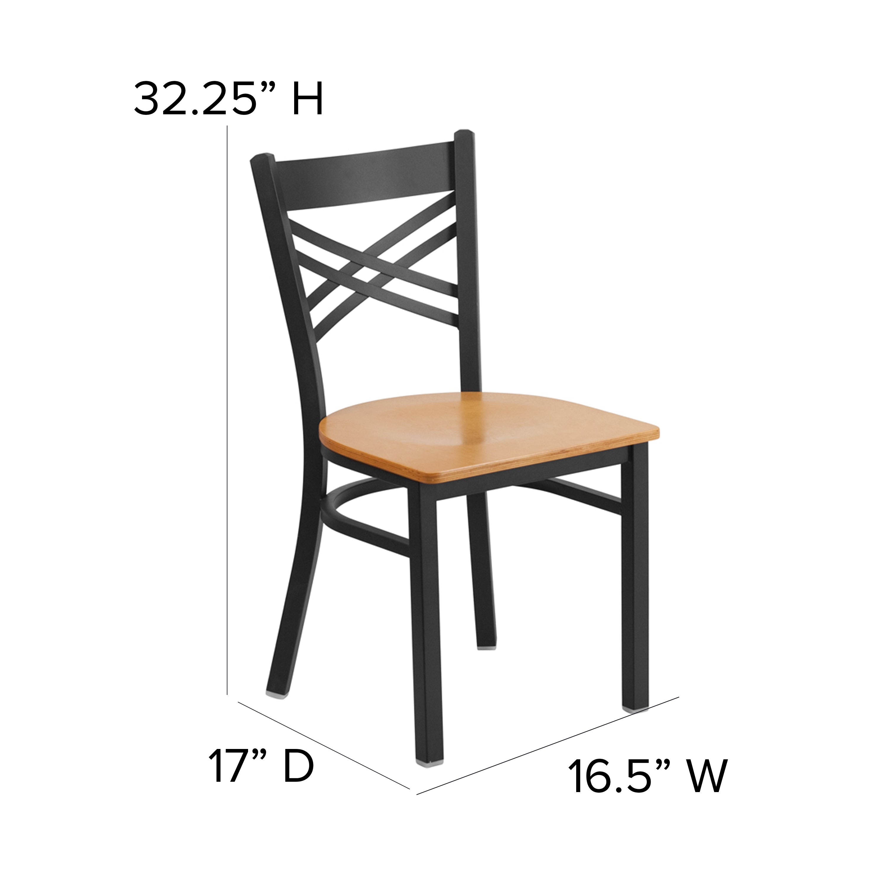 HERCULES Series Black ''X'' Back Metal Restaurant Chair - Natural Wood Seat