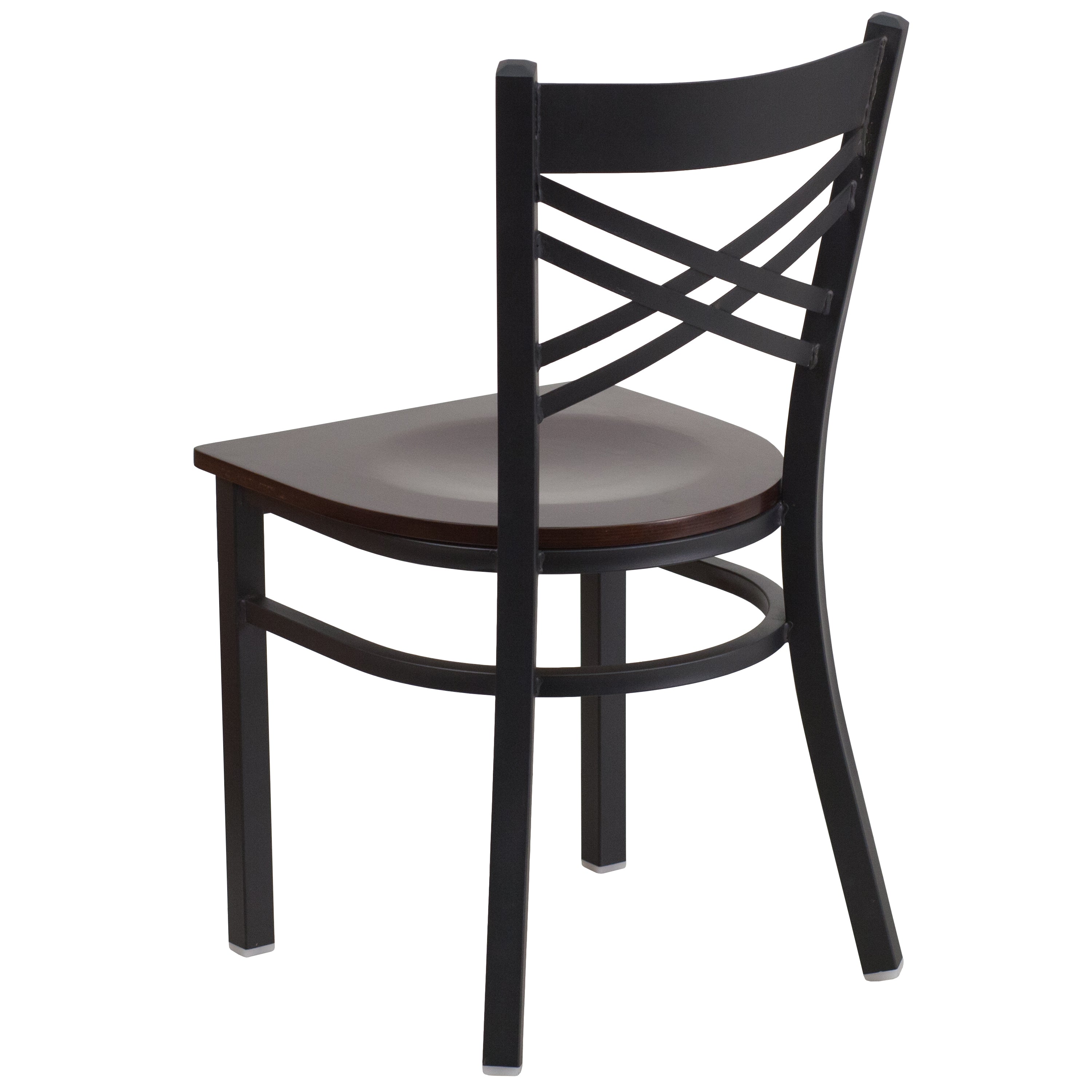 HERCULES Series Black ''X'' Back Metal Restaurant Chair - Walnut Wood Seat