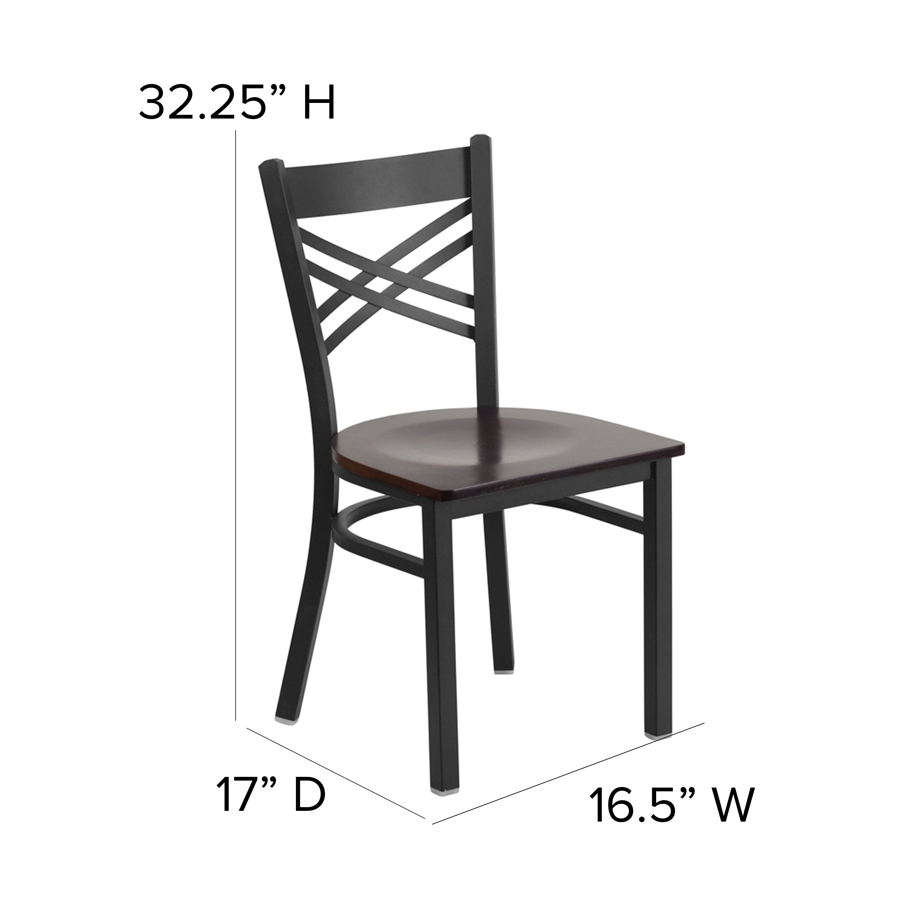 HERCULES Series Black ''X'' Back Metal Restaurant Chair - Walnut Wood Seat