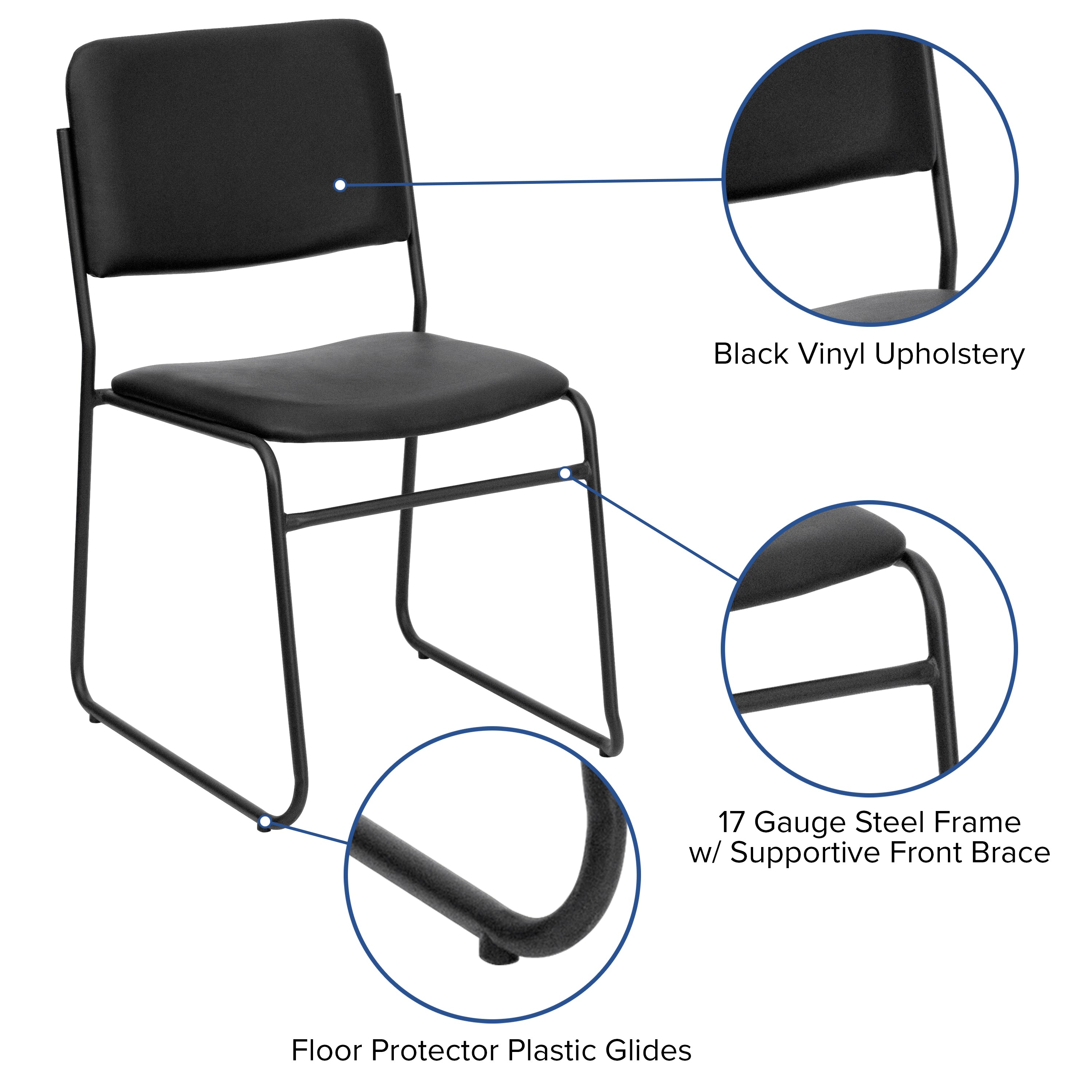 HERCULES Series 500 lb. Capacity High Density Black Vinyl Stacking Chair with Sled Base
