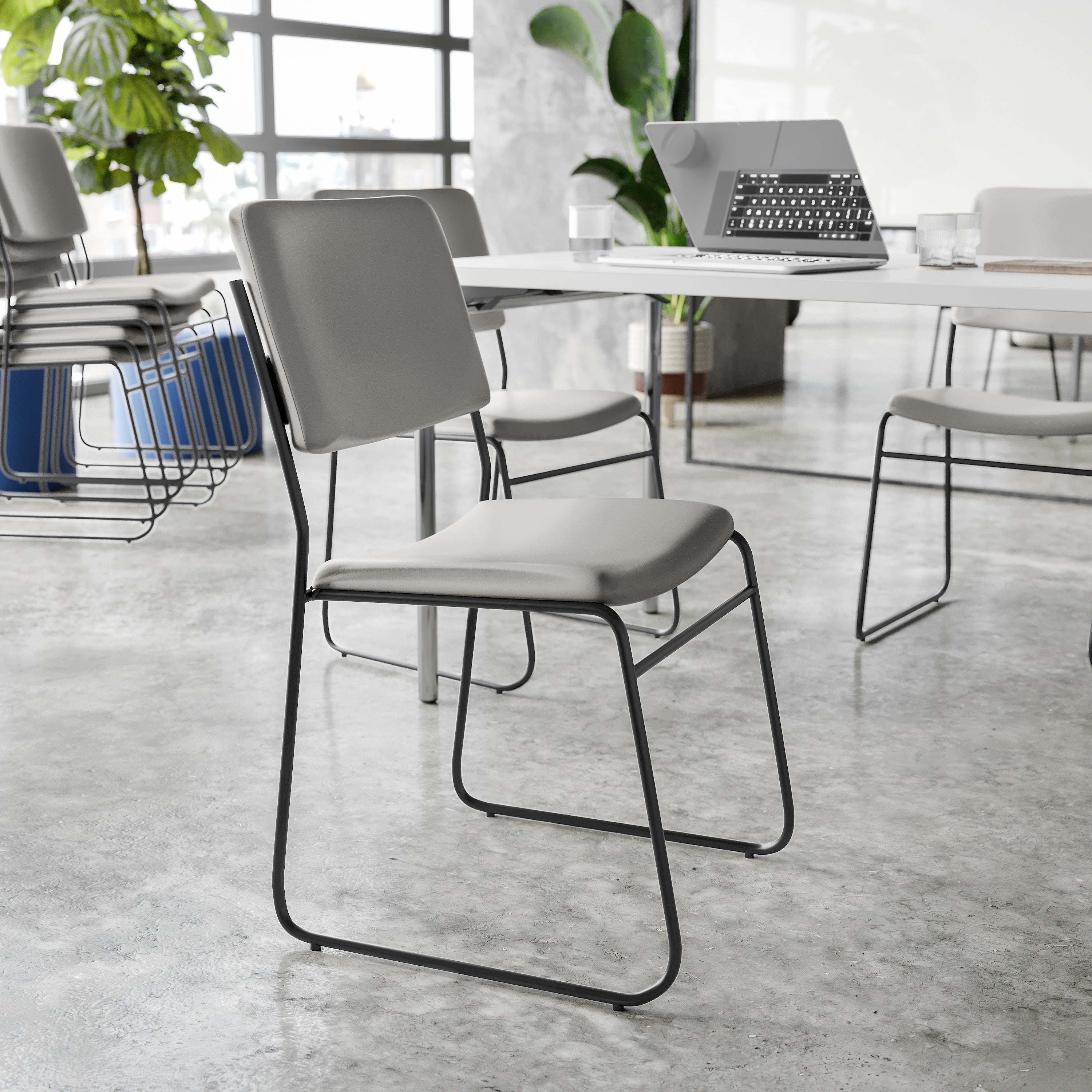 HERCULES 500 lb. Capacity High Density Gray Vinyl Stacking Chair with Sled Base