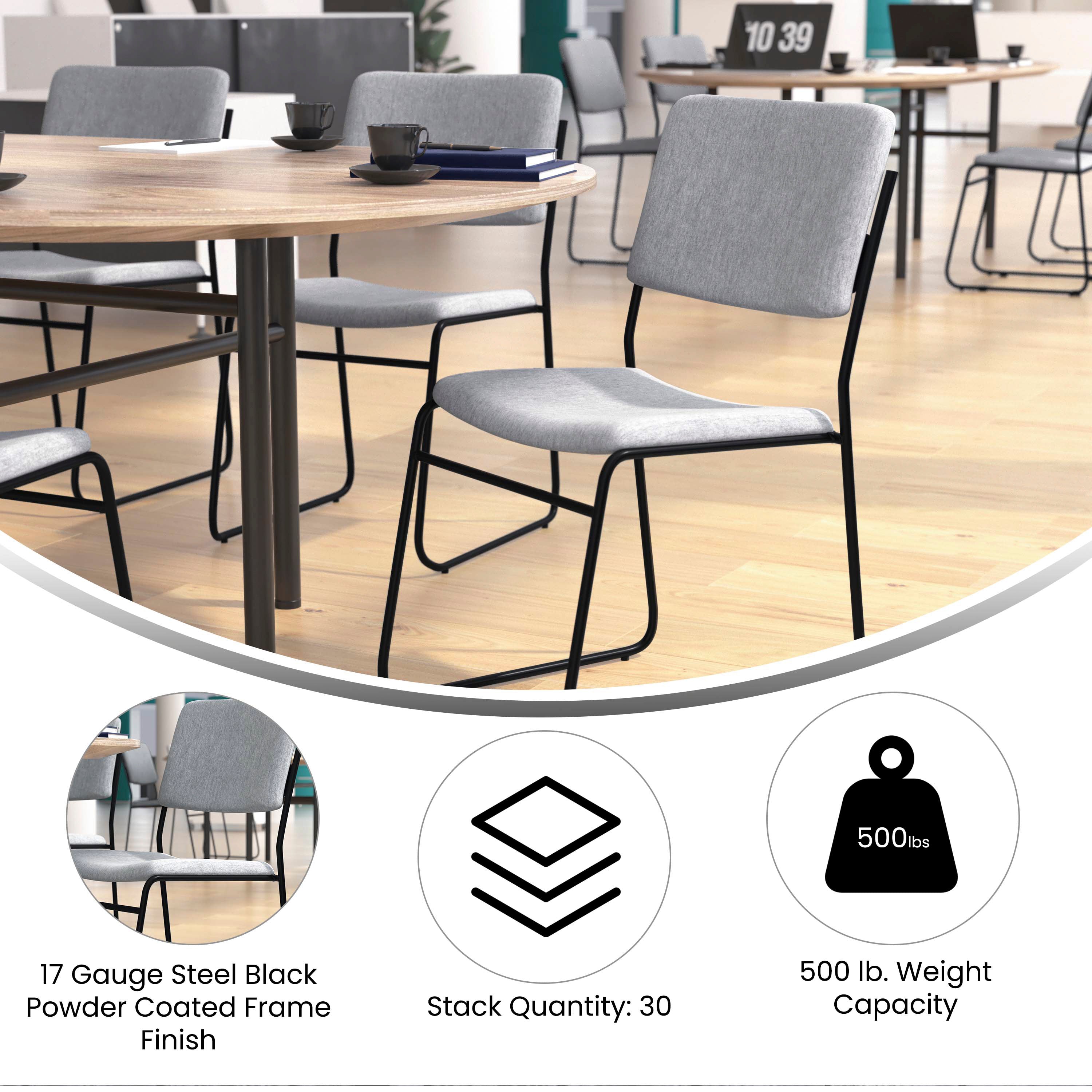 HERCULES Series 500 lb. Capacity High Density Gray Fabric Stacking Chair with Sled Base