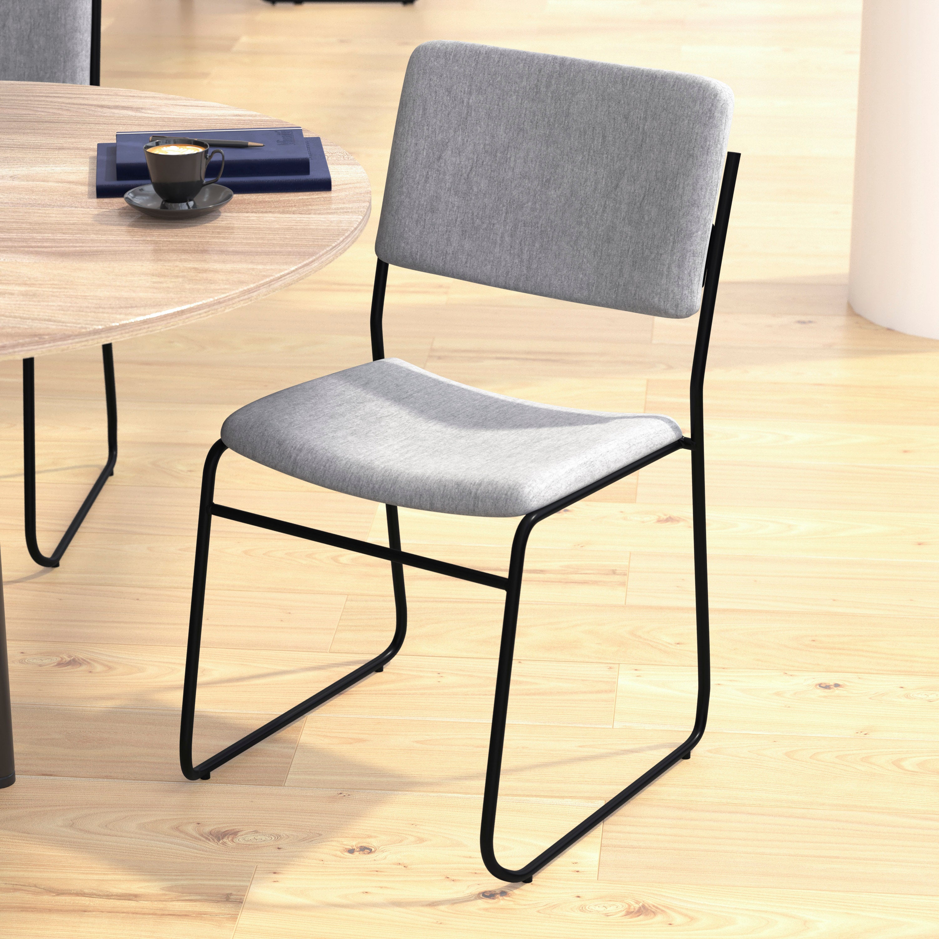 HERCULES Series 500 lb. Capacity High Density Gray Fabric Stacking Chair with Sled Base
