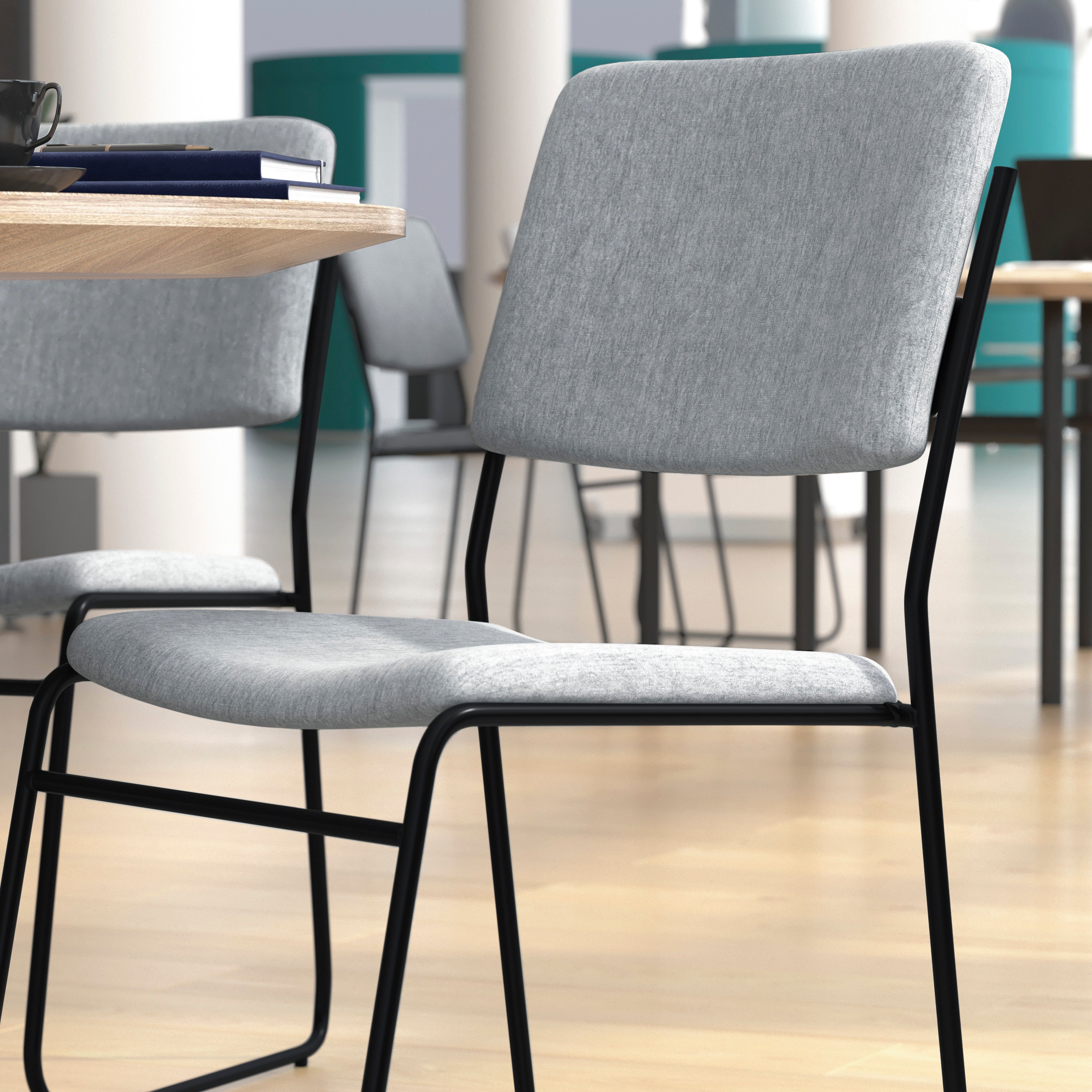 HERCULES Series 500 lb. Capacity High Density Gray Fabric Stacking Chair with Sled Base
